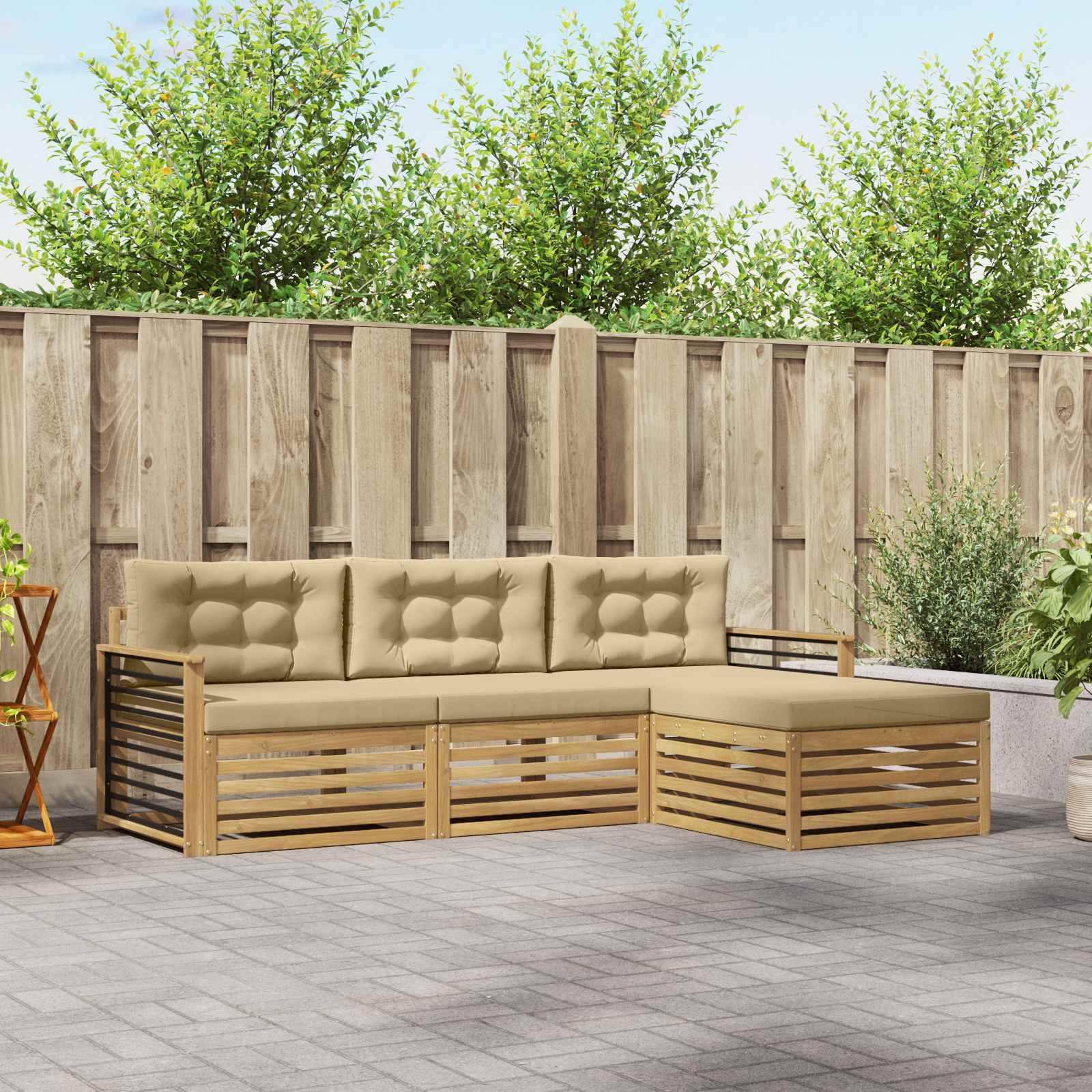 vidaXL Outdoor-Sofagarnitur mit Kissen 4 pcs Weiß und Beige Polyester