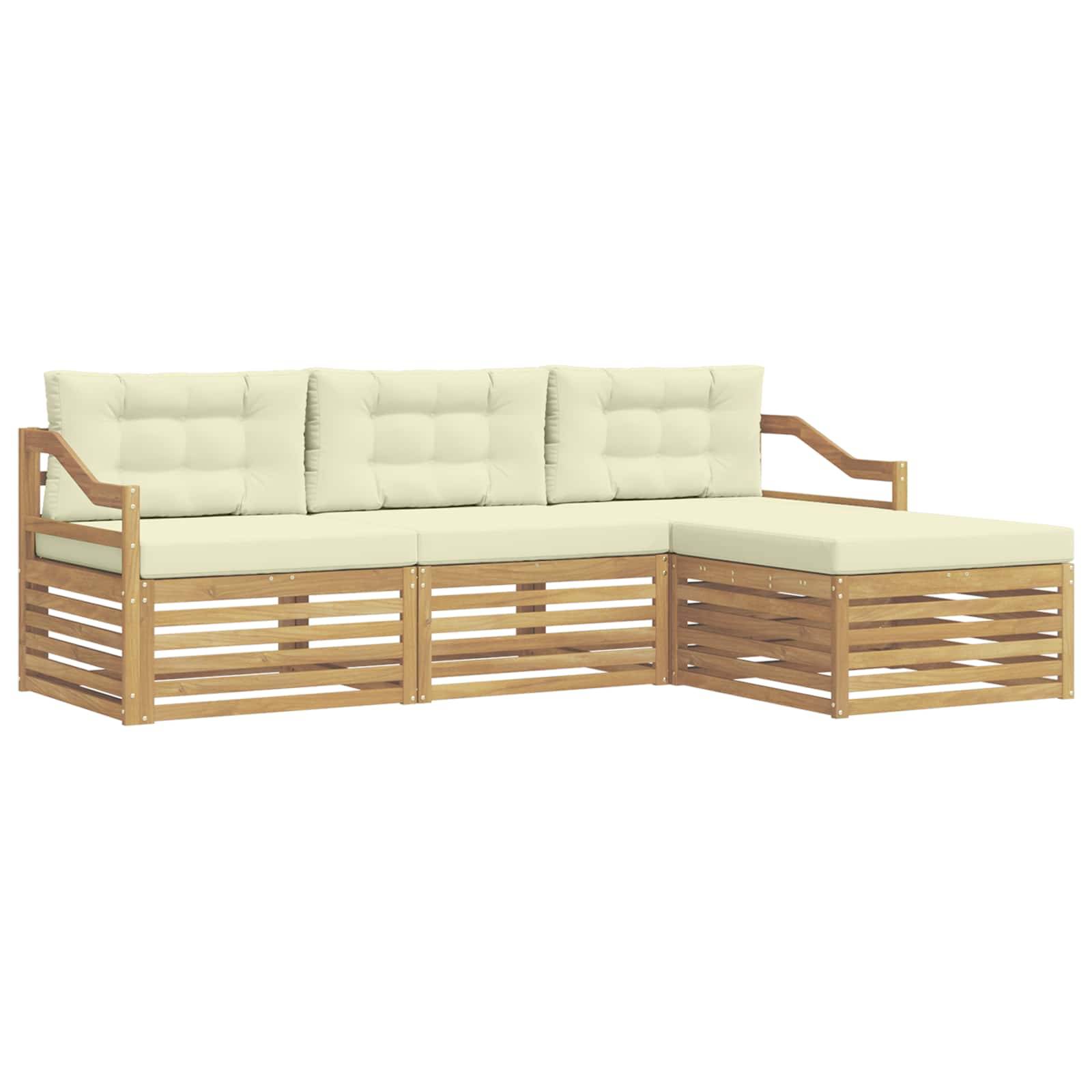vidaXL Outdoor-Sofagarnitur mit Kissen 4 pcs Weiß und Creme Polyester