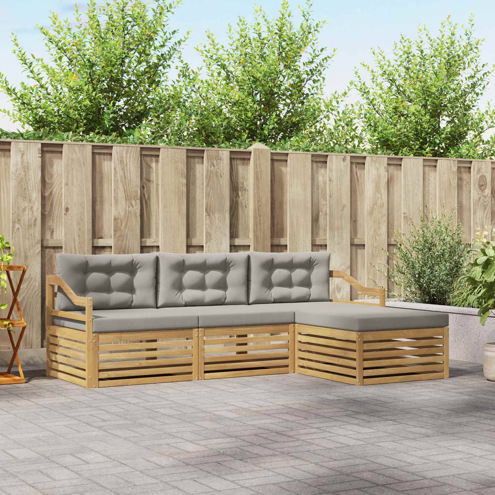 vidaXL Outdoor-Sofagarnitur 4 pcs Weiß und Hellgrau Polyester