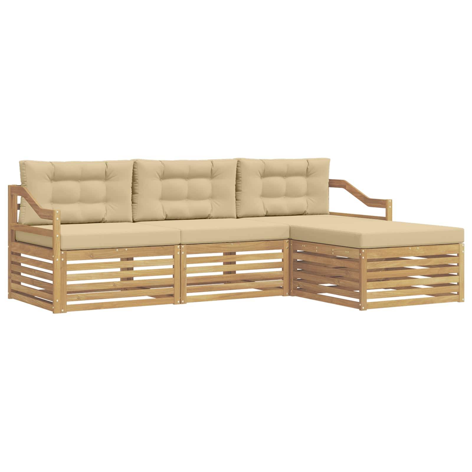 vidaXL Outdoor-Sofagarnitur mit Kissen 4 pcs Weiß und Beige Polyester