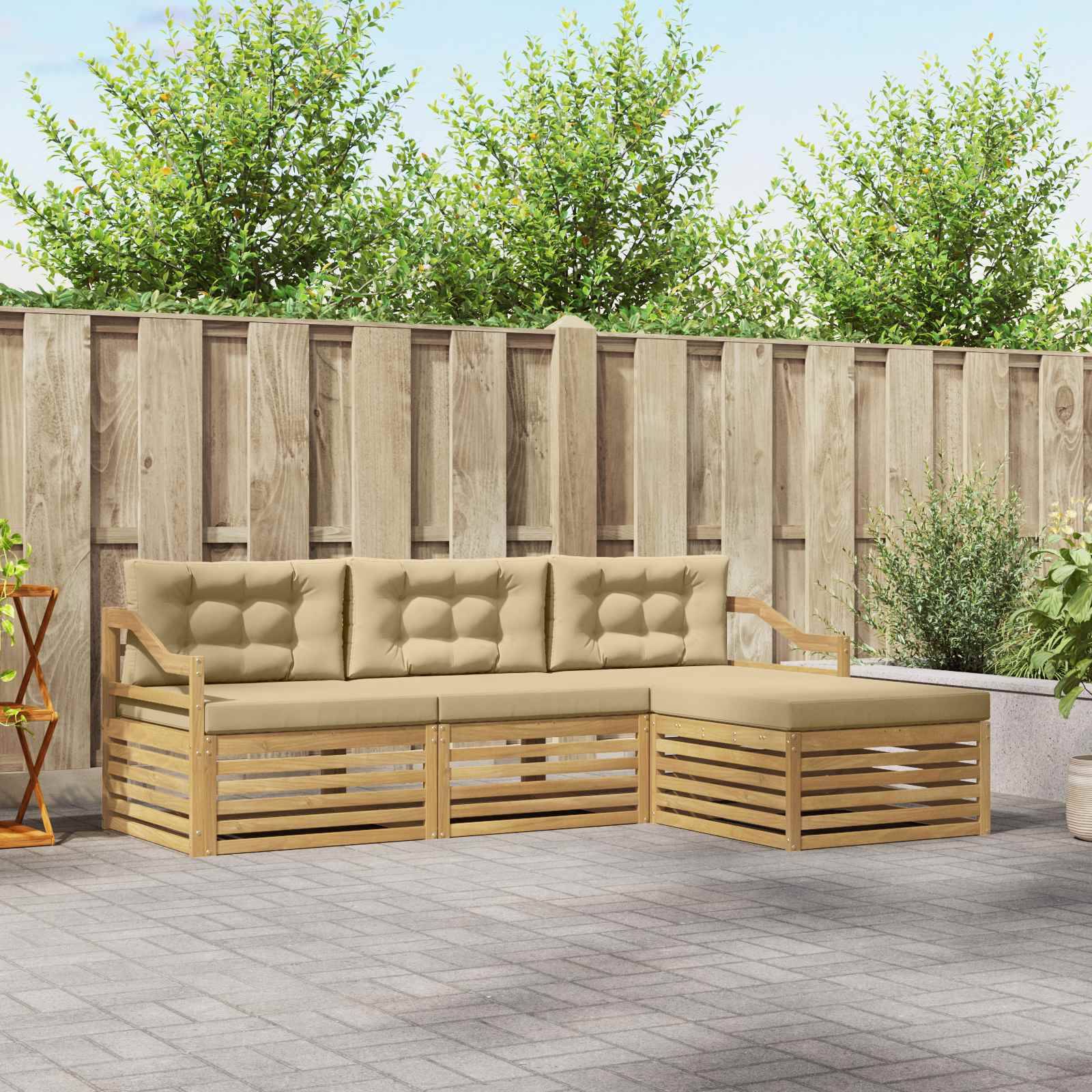 vidaXL Outdoor-Sofagarnitur mit Kissen 4 pcs Weiß und Beige Polyester