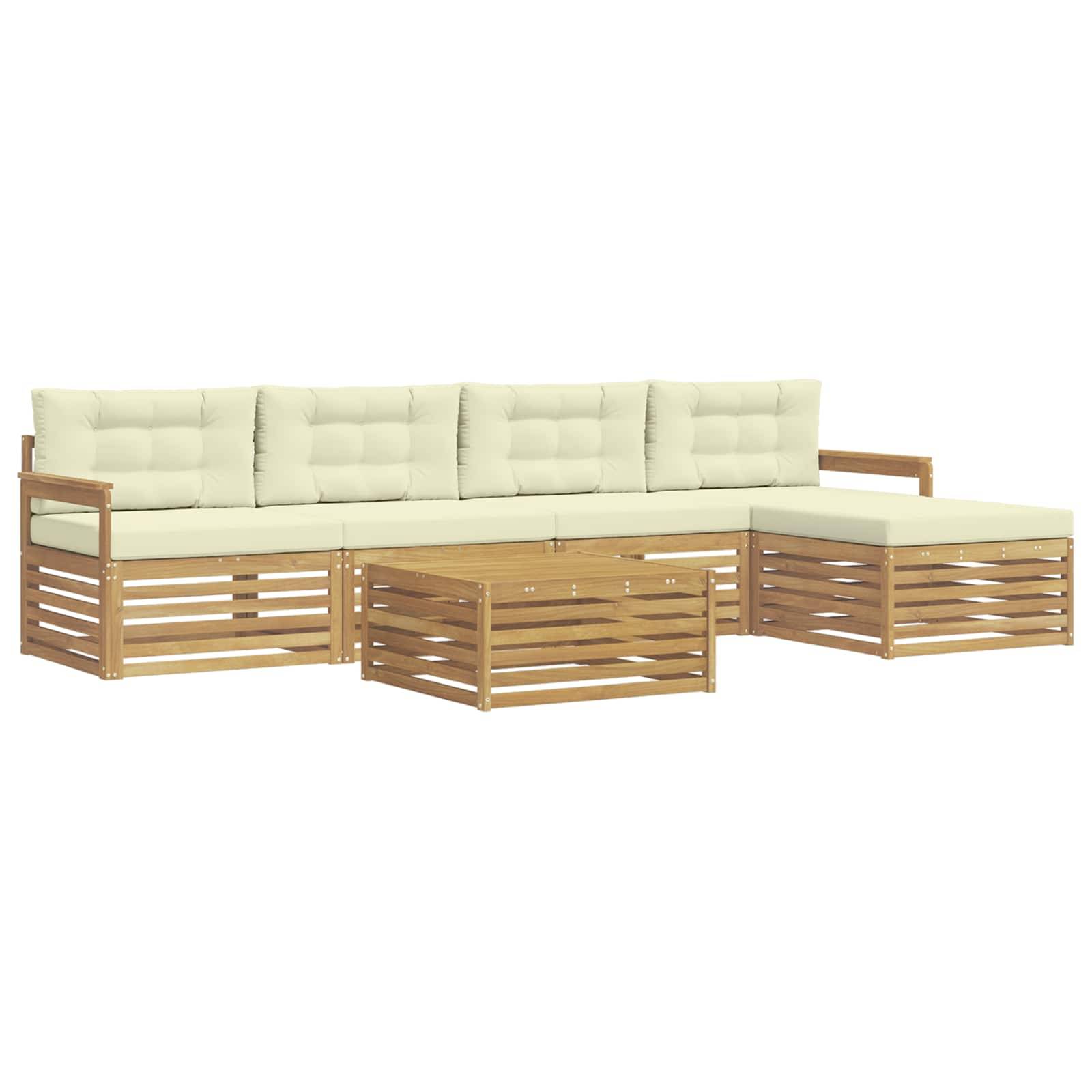 vidaXL Outdoor-Sofagarnitur mit Kissen 7 pcs Weiß und Creme Polyester