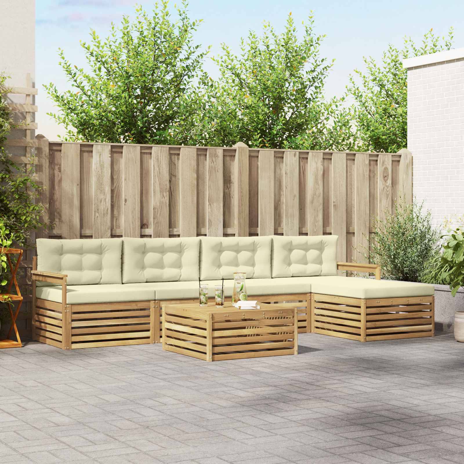 vidaXL Outdoor-Sofagarnitur mit Kissen 7 pcs Weiß und Creme Polyester