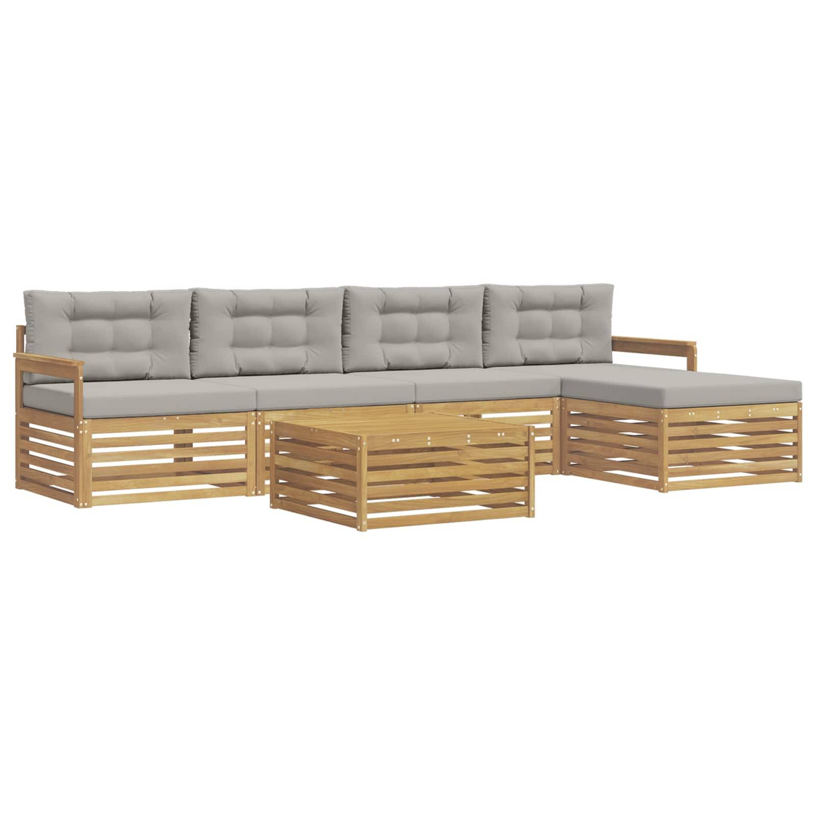 vidaXL Outdoor-Sofagarnitur 7 pcs Weiß und Hellgrau Polyester