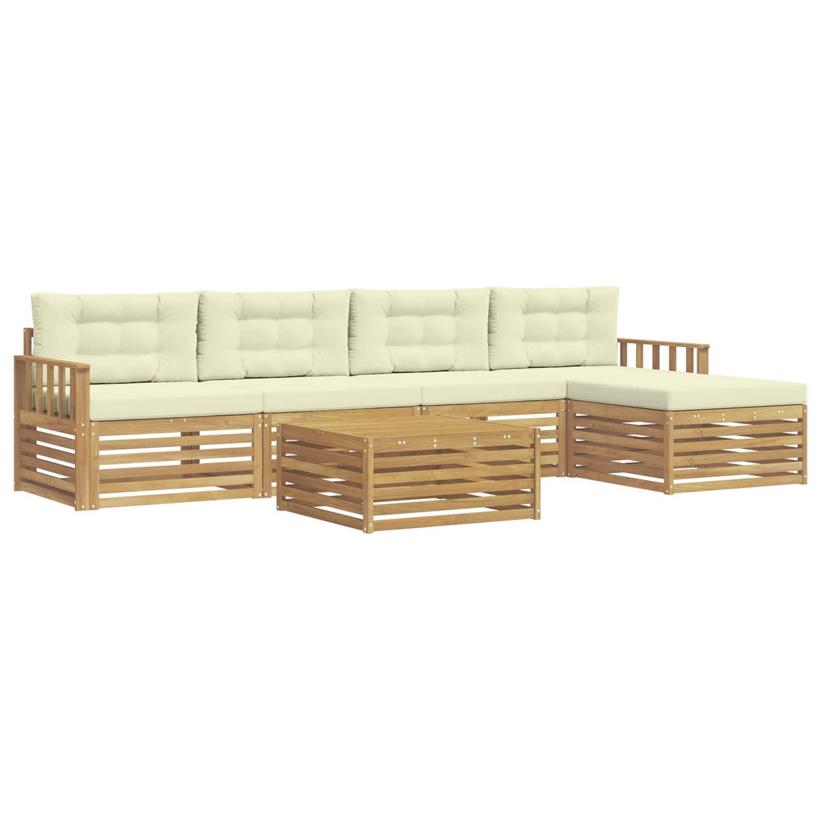 vidaXL Outdoor-Sofagarnitur mit Kissen 7 pcs Weiß und Creme Polyester