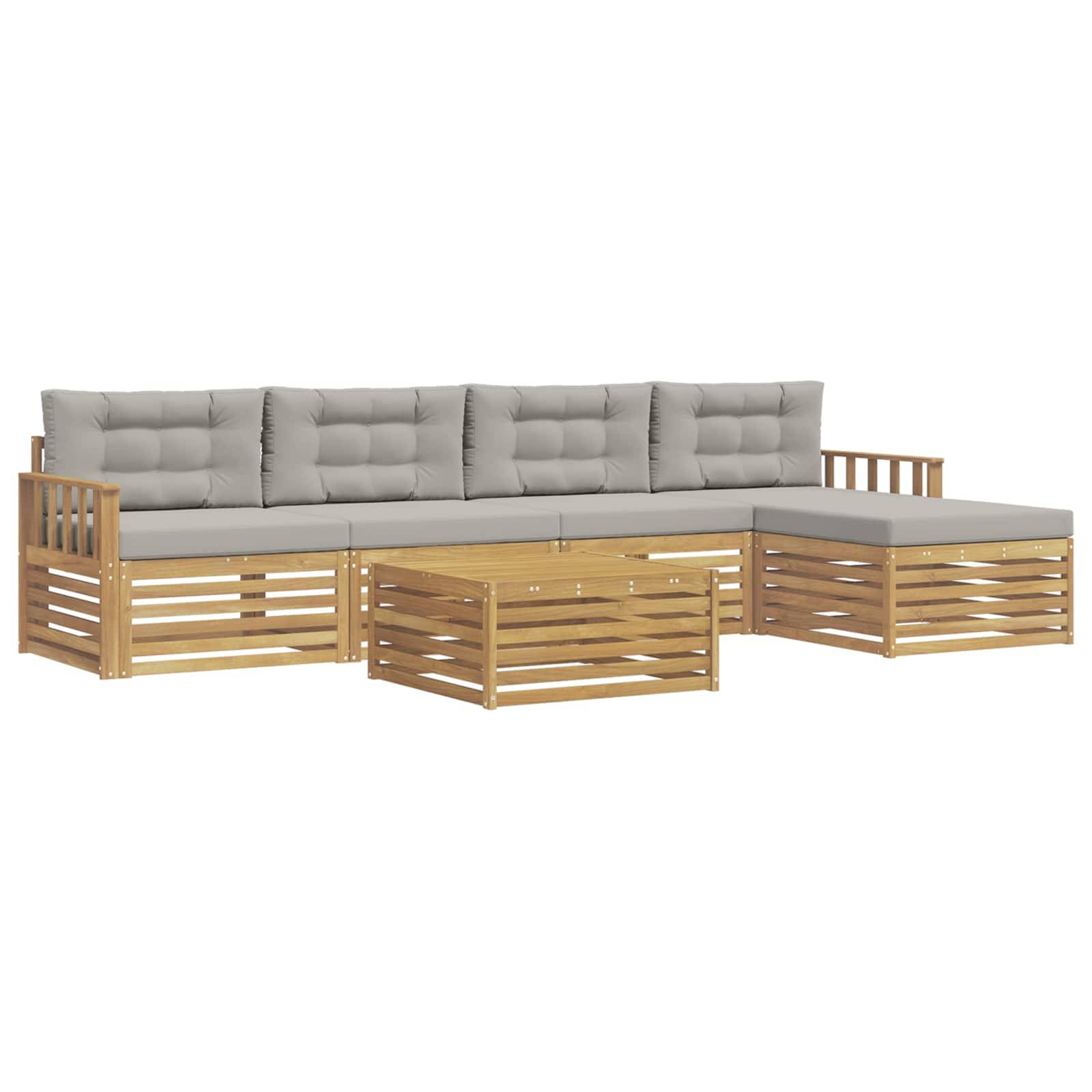 vidaXL Outdoor-Sofagarnitur 7 pcs Weiß und Hellgrau Polyester