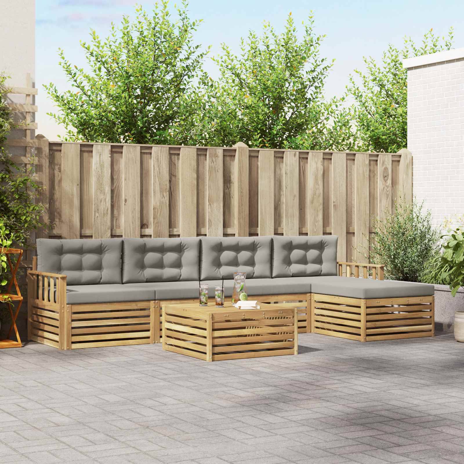 vidaXL Outdoor-Sofagarnitur 7 pcs Weiß und Hellgrau Polyester