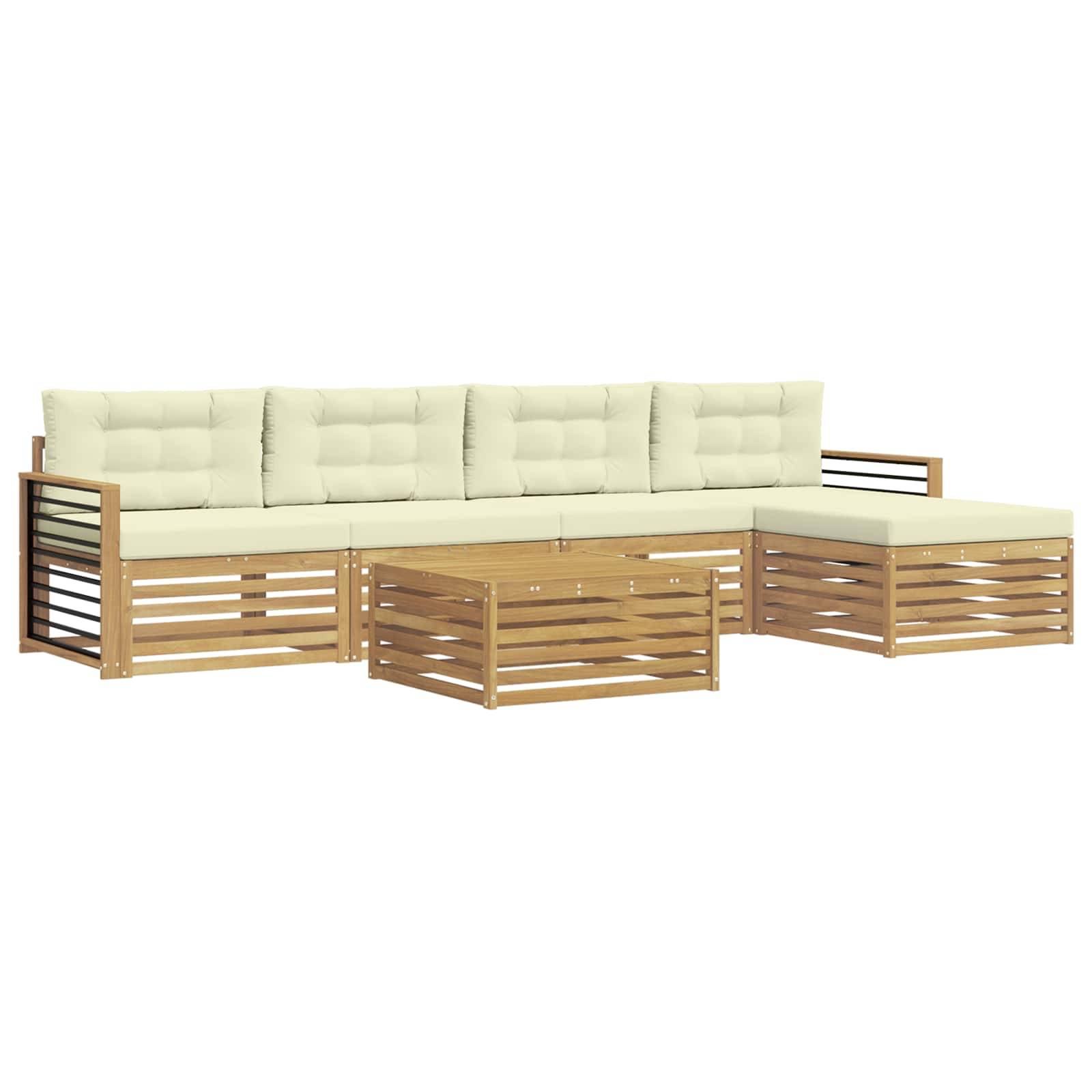 vidaXL Outdoor-Sofagarnitur mit Kissen 7 pcs Weiß und Creme Polyester