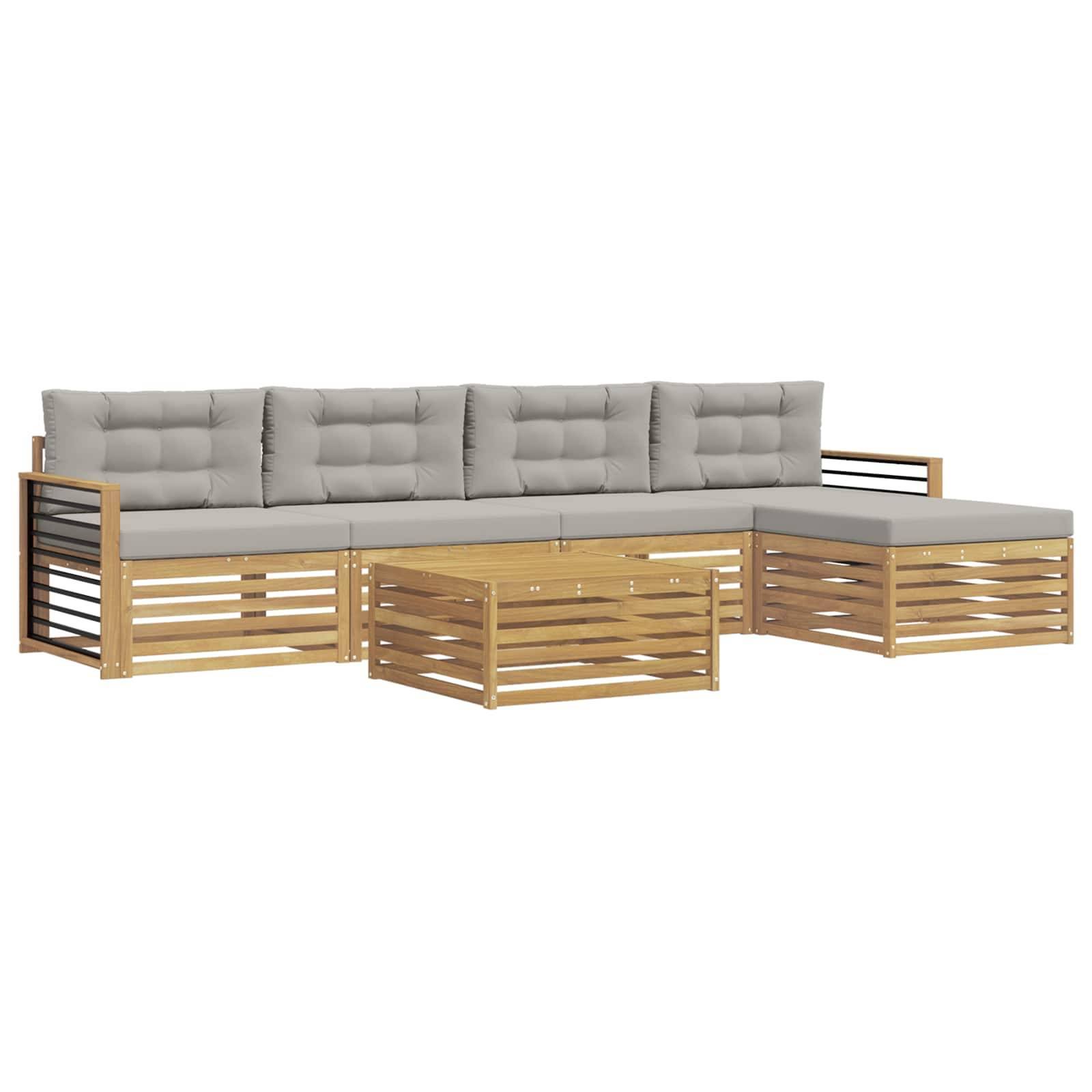 vidaXL Outdoor-Sofagarnitur 7 pcs Weiß und Hellgrau Polyester
