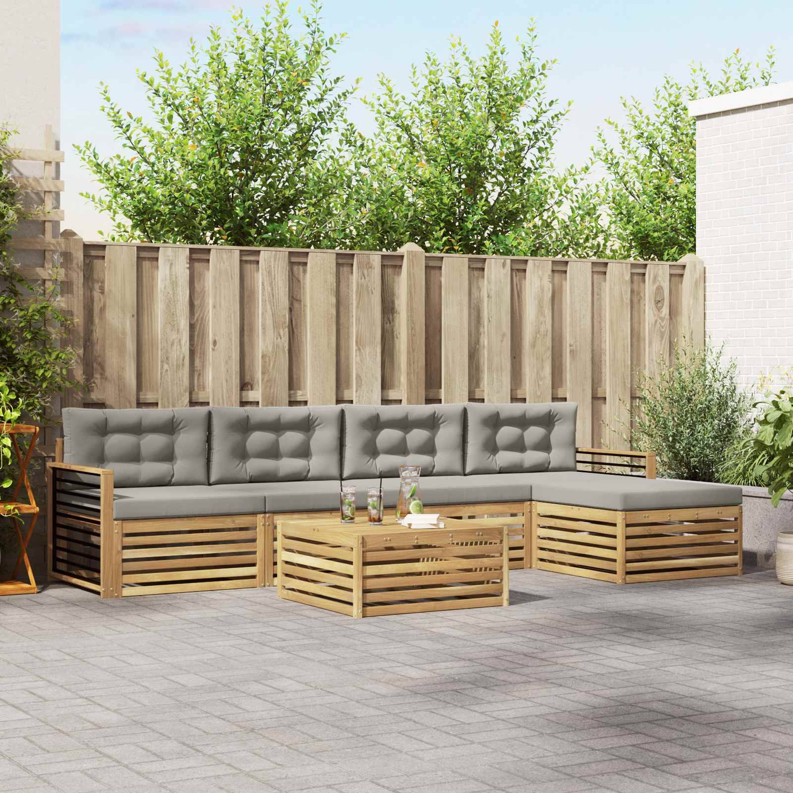 vidaXL Outdoor-Sofagarnitur 7 pcs Weiß und Hellgrau Polyester