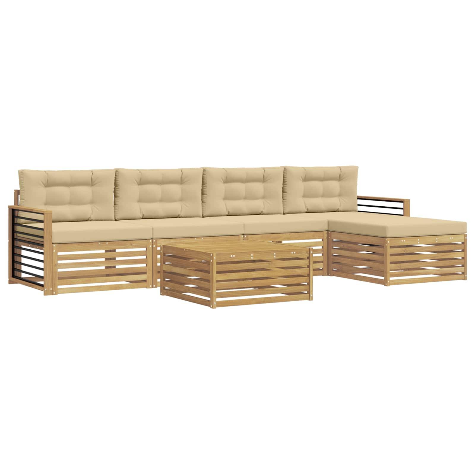 vidaXL Outdoor-Sofagarnitur mit Kissen 7 pcs Weiß und Beige Polyester