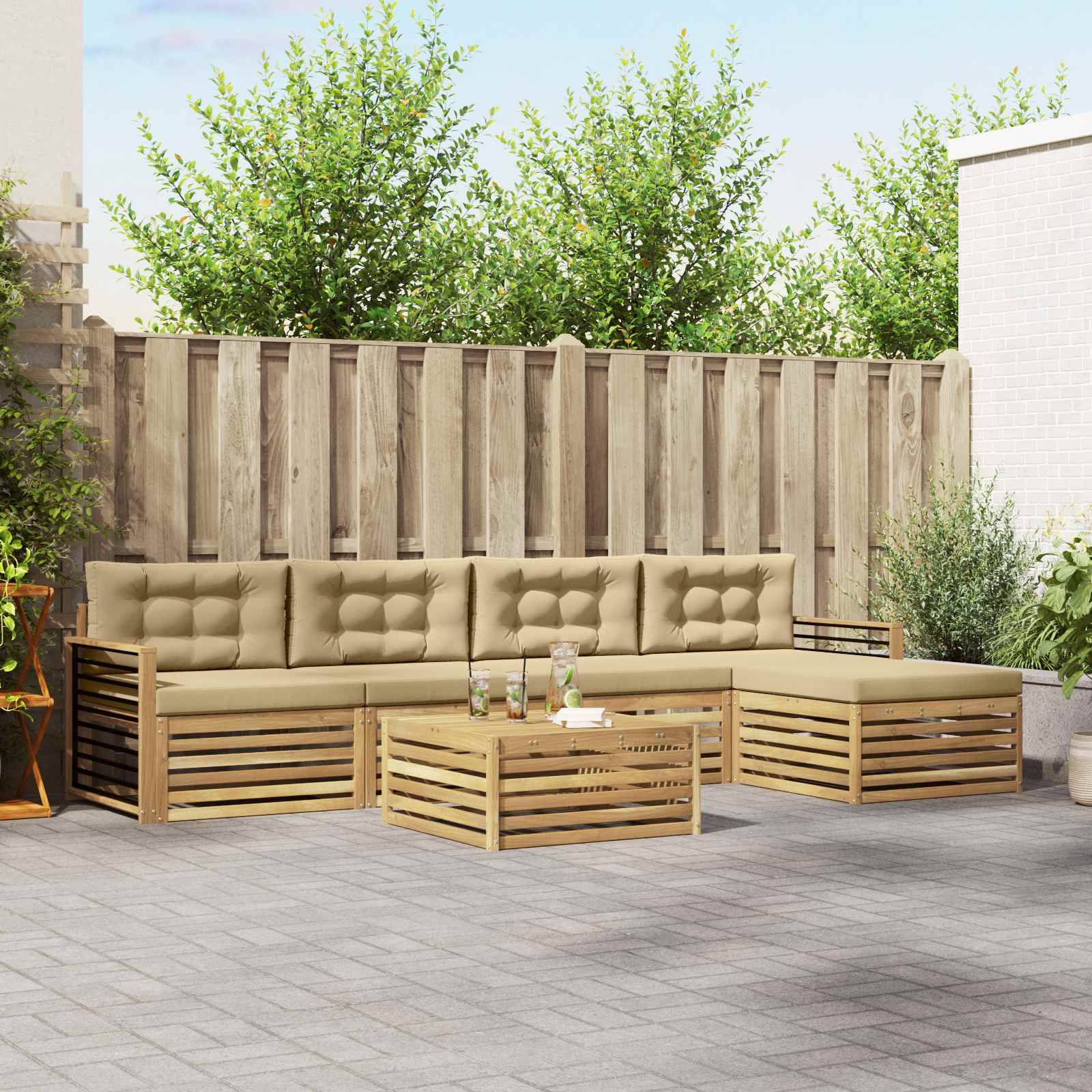 vidaXL Outdoor-Sofagarnitur mit Kissen 7 pcs Weiß und Beige Polyester