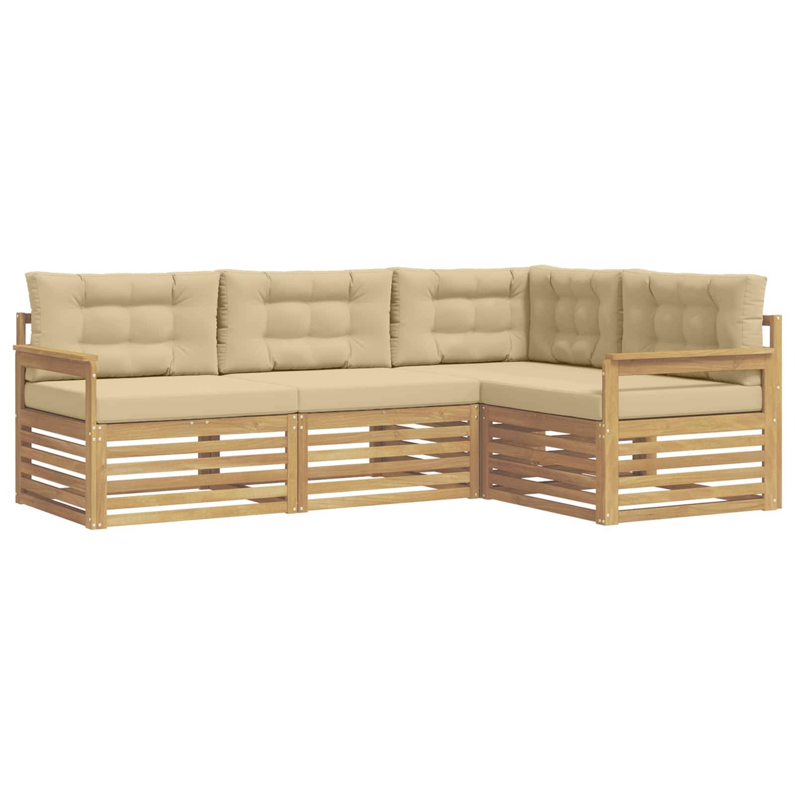 vidaXL Outdoor-Sofagarnitur mit Kissen 5 pcs Weiß und Beige Polyester