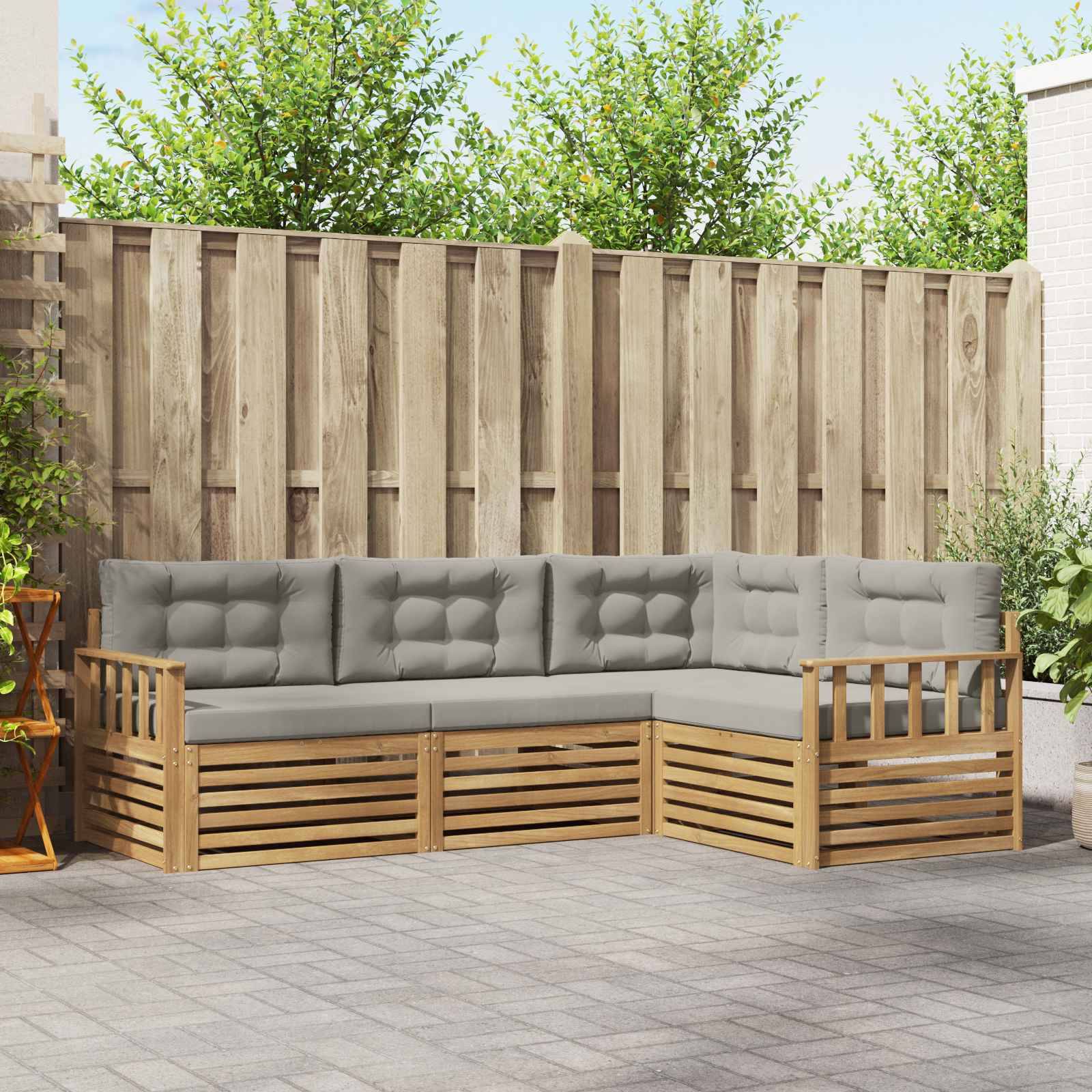 vidaXL Outdoor-Sofagarnitur 5 pcs Weiß und Hellgrau Polyester