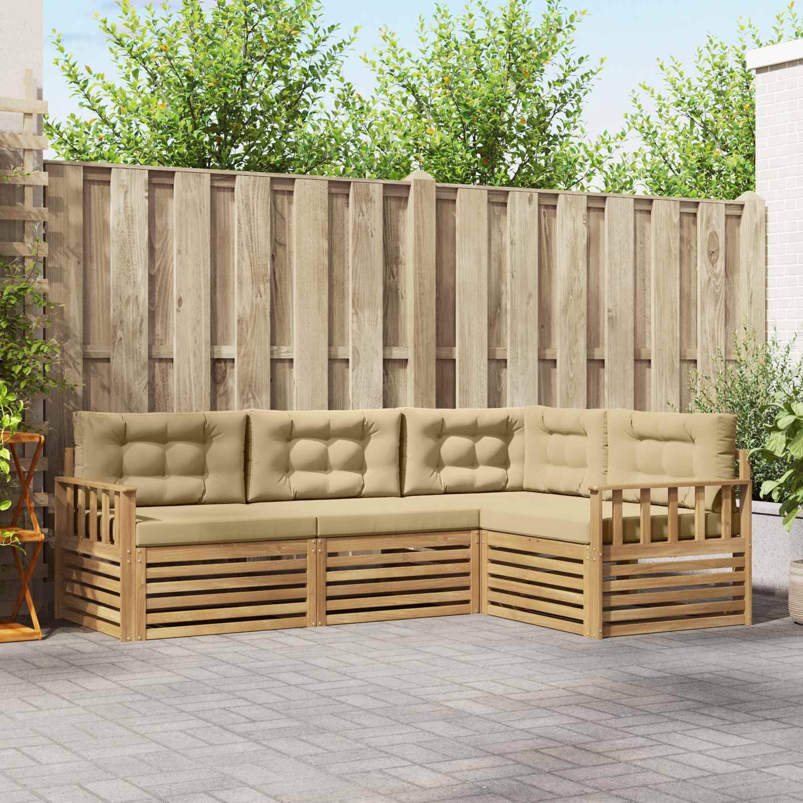 vidaXL Outdoor-Sofagarnitur mit Kissen 5 pcs Weiß und Beige Polyester
