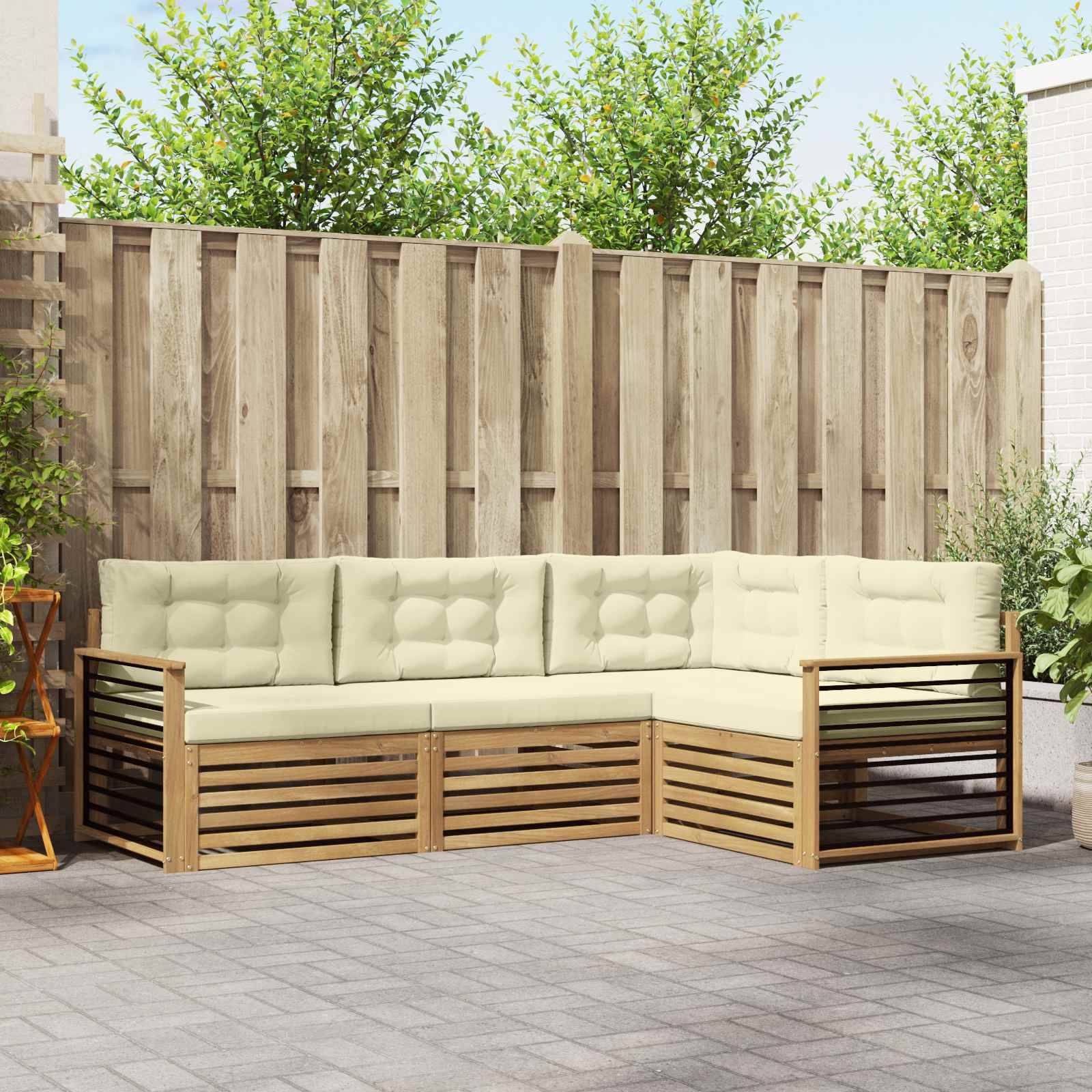 vidaXL Outdoor-Sofagarnitur mit Kissen 5 pcs Weiß und Creme Polyester