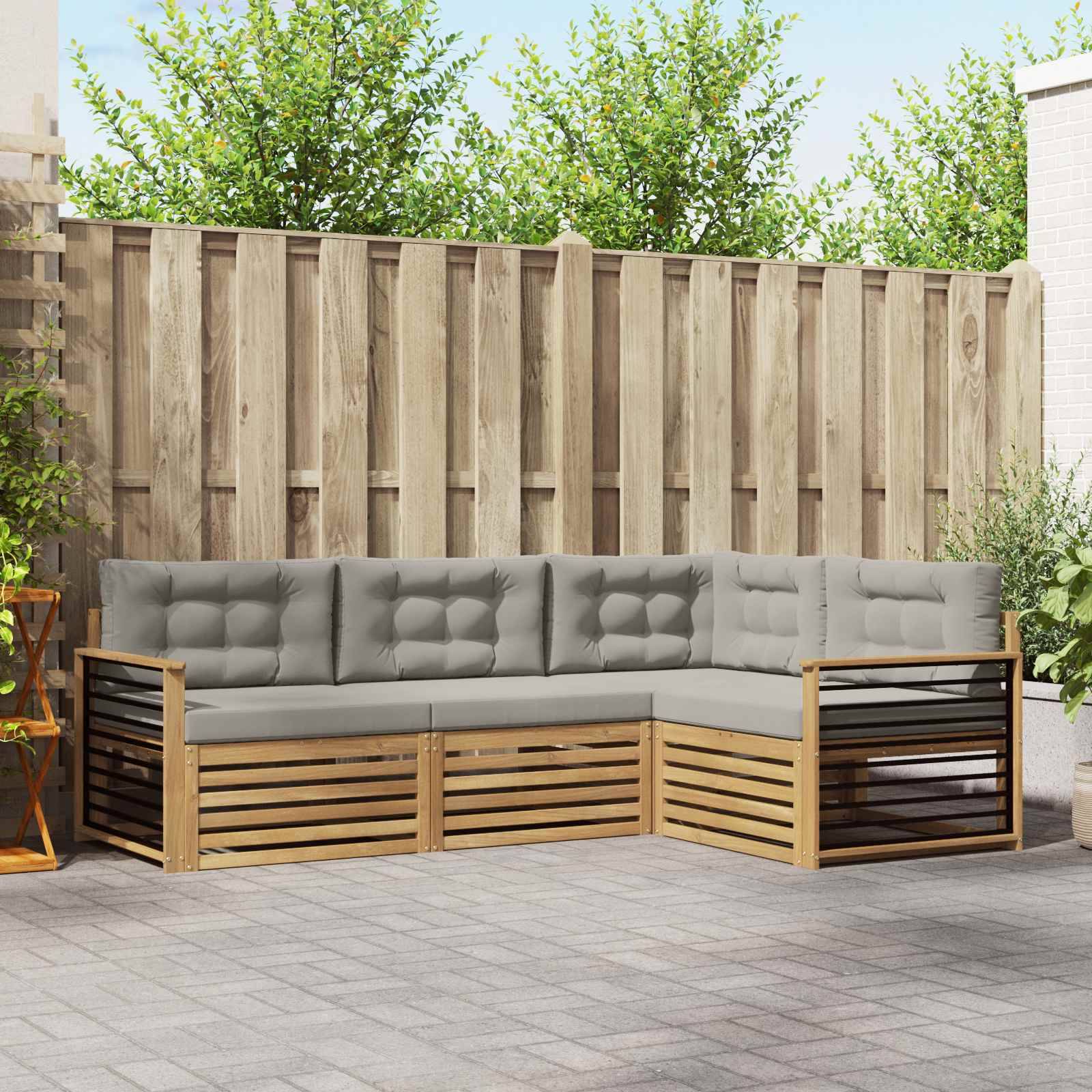 vidaXL Outdoor-Sofagarnitur 5 pcs Weiß und Hellgrau Polyester