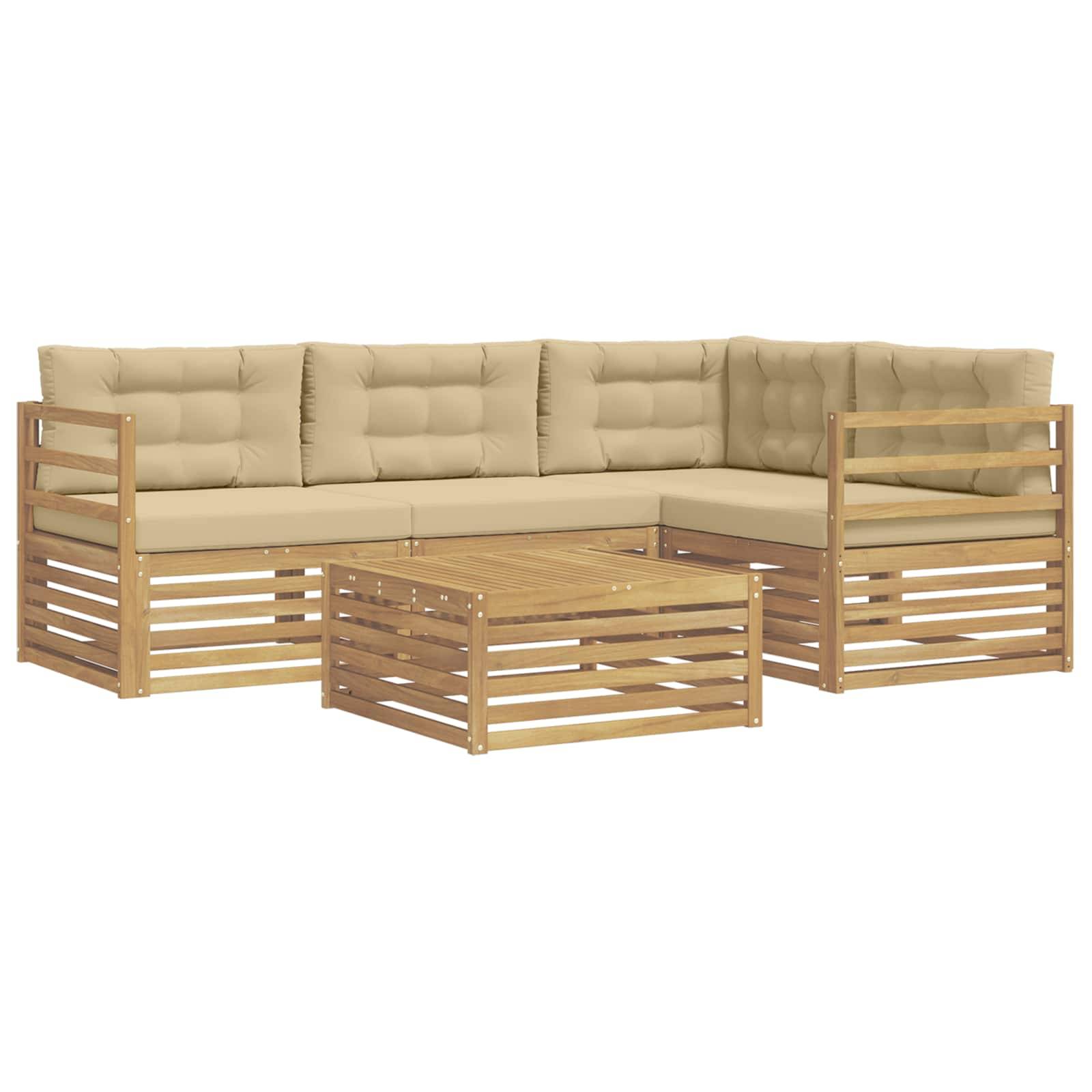 vidaXL Outdoor-Sofagarnitur mit Kissen 5 pcs Weiß und Beige Polyester