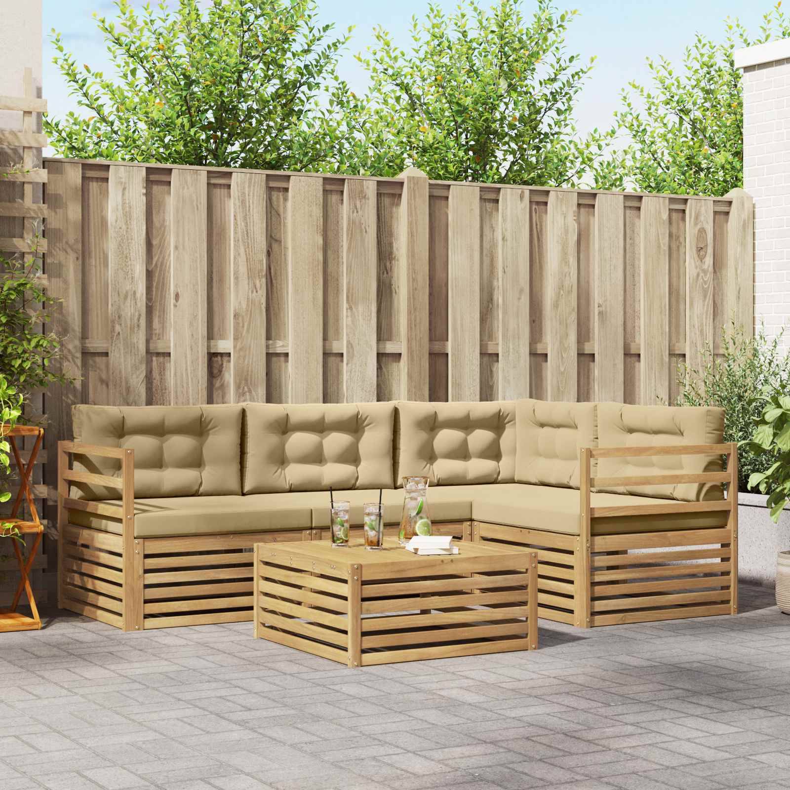 vidaXL Outdoor-Sofagarnitur mit Kissen 5 pcs Weiß und Beige Polyester