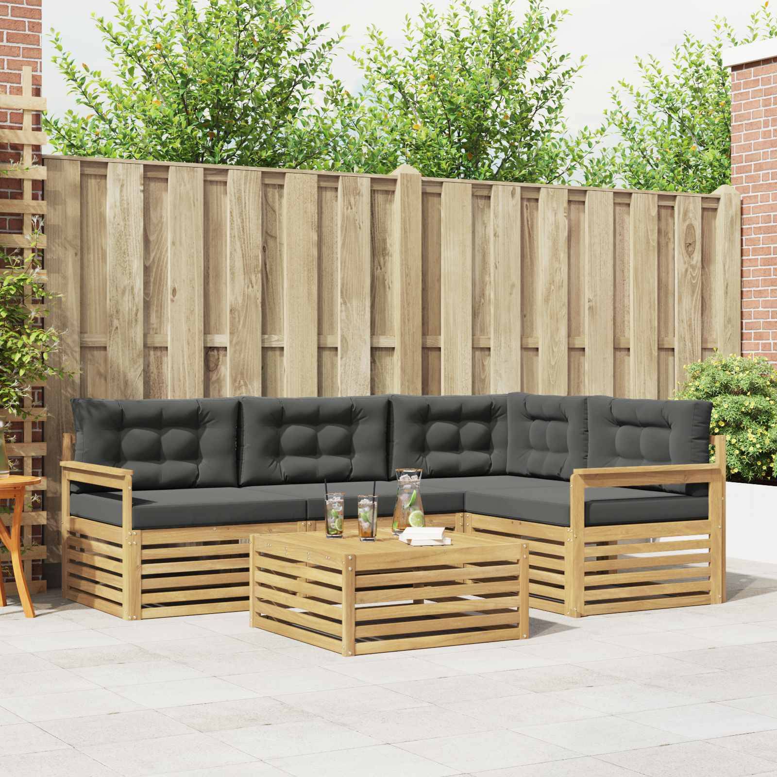 vidaXL Outdoor-Sofagarnitur 6 pcs Weiß und Anthrazit Polyester
