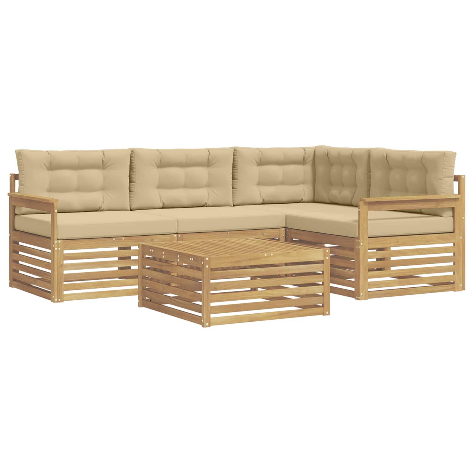 vidaXL Outdoor-Sofagarnitur mit Kissen 6 pcs Weiß und Beige Polyester