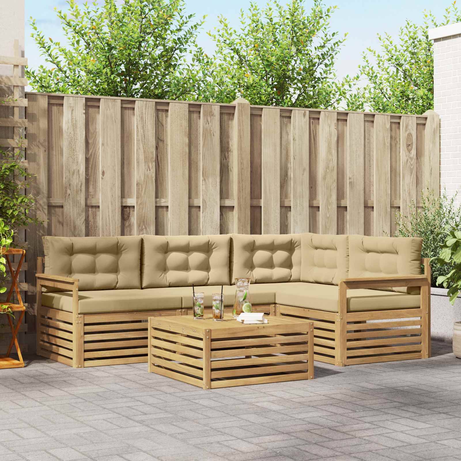vidaXL Outdoor-Sofagarnitur mit Kissen 6 pcs Weiß und Beige Polyester