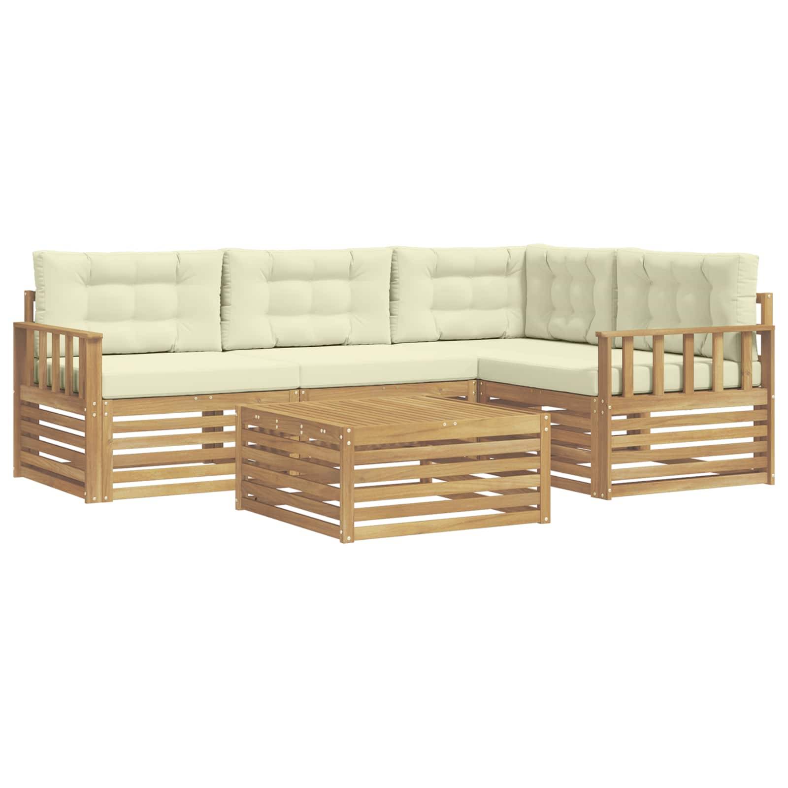 vidaXL Outdoor-Sofagarnitur mit Kissen 6 pcs Weiß und Creme Polyester
