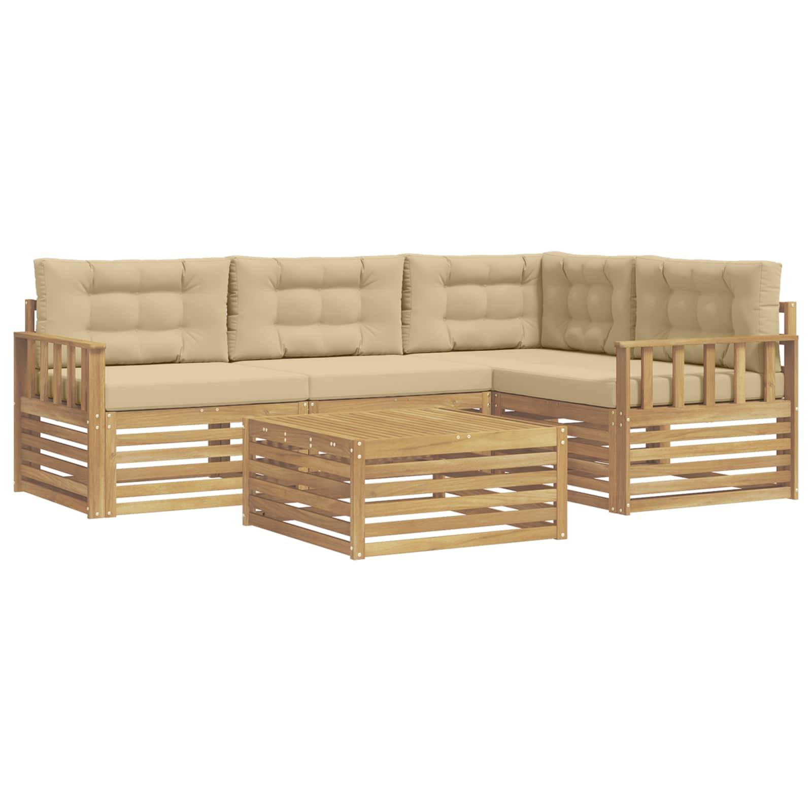 vidaXL Outdoor-Sofagarnitur mit Kissen 6 pcs Weiß und Beige Polyester