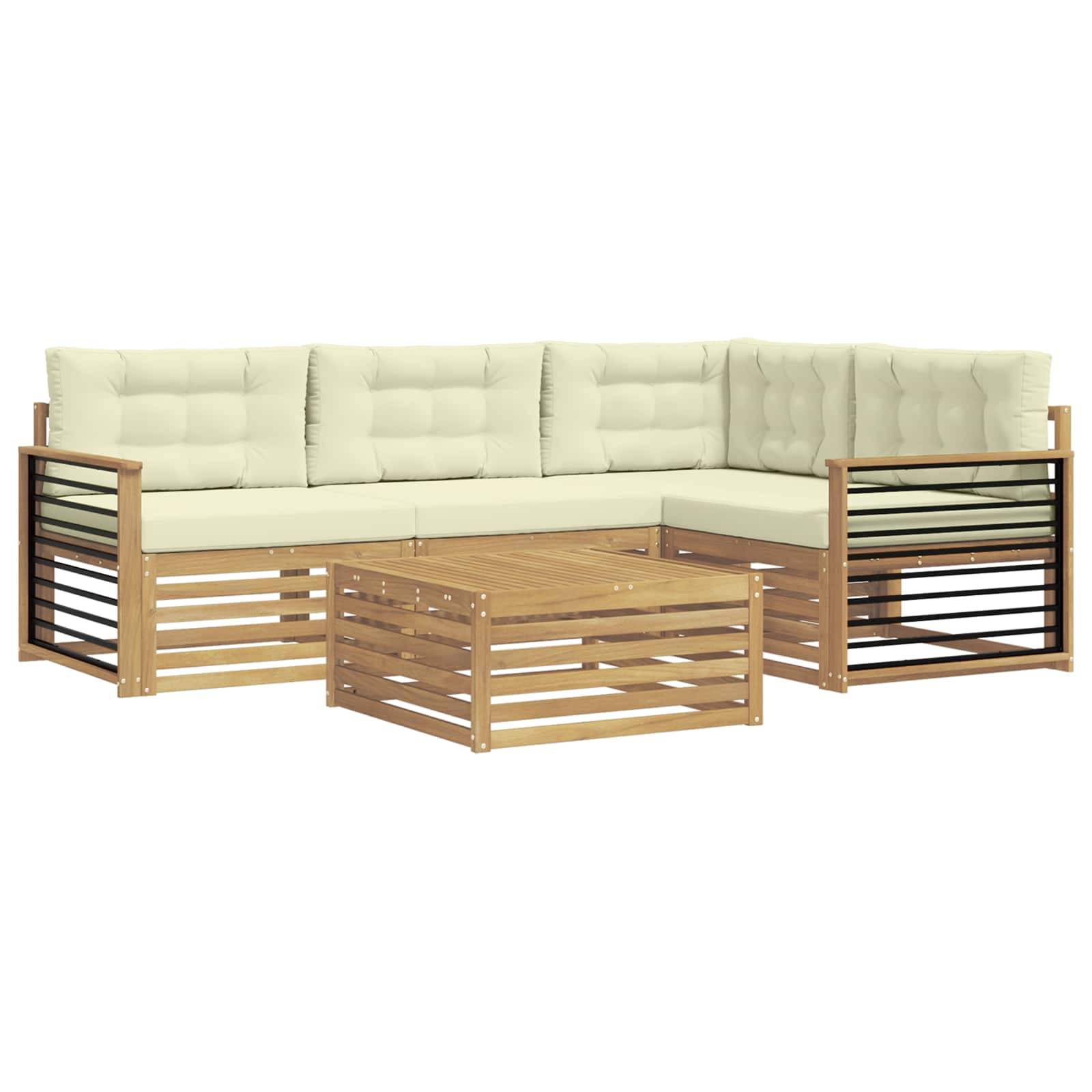 vidaXL Outdoor-Sofagarnitur mit Kissen 6 pcs Weiß und Creme Polyester