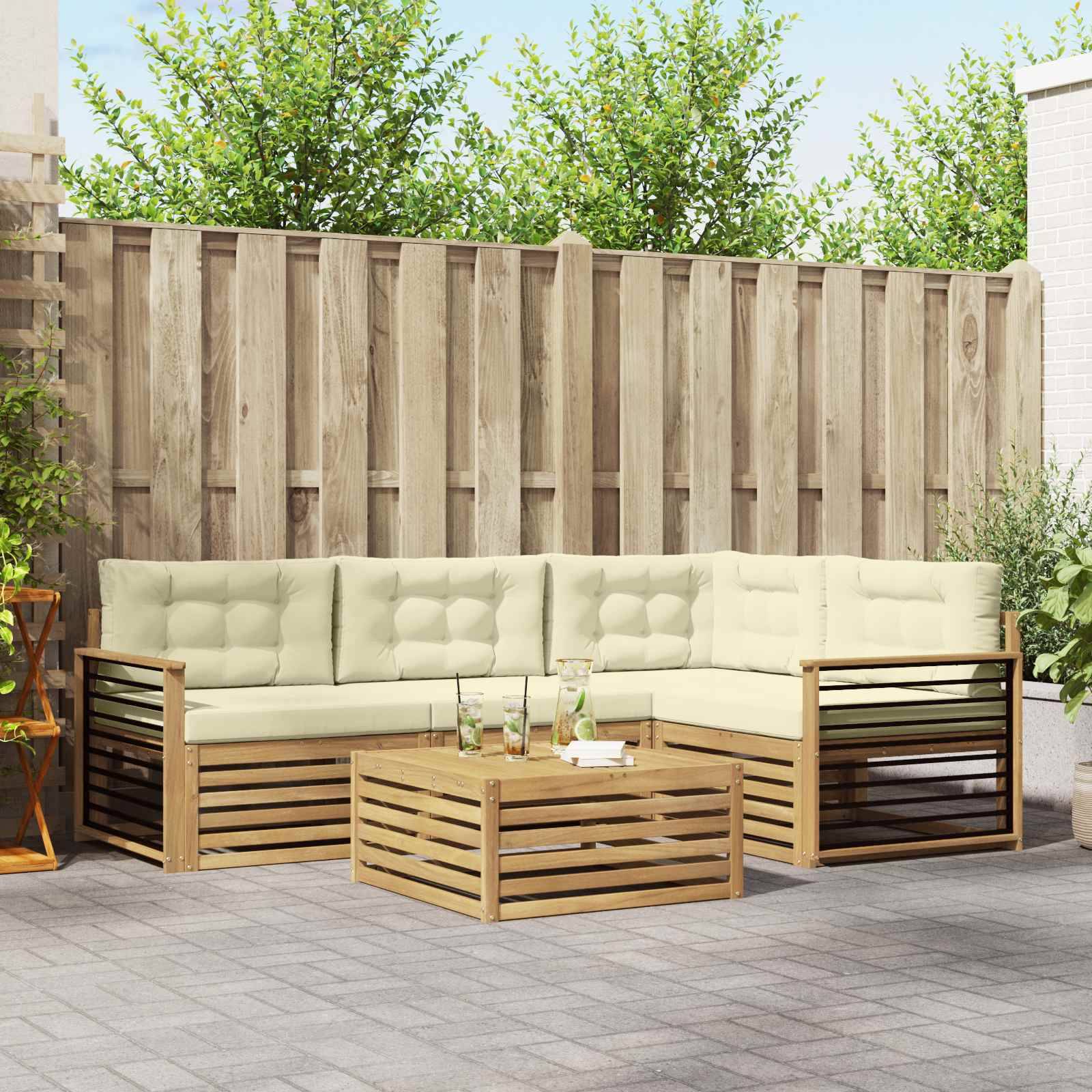 vidaXL Outdoor-Sofagarnitur mit Kissen 6 pcs Weiß und Creme Polyester