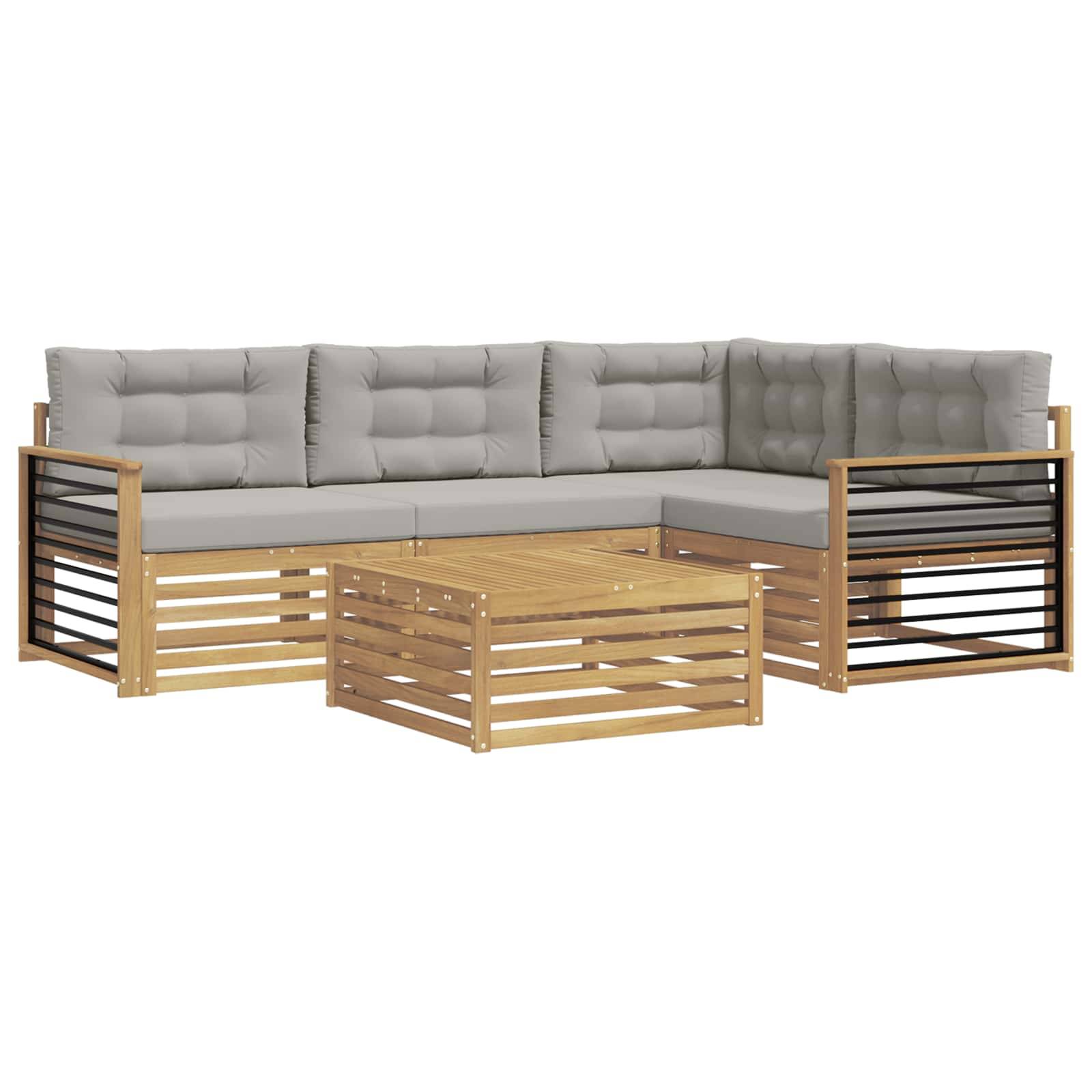 vidaXL Outdoor-Sofagarnitur 6 pcs Weiß und Hellgrau Polyester
