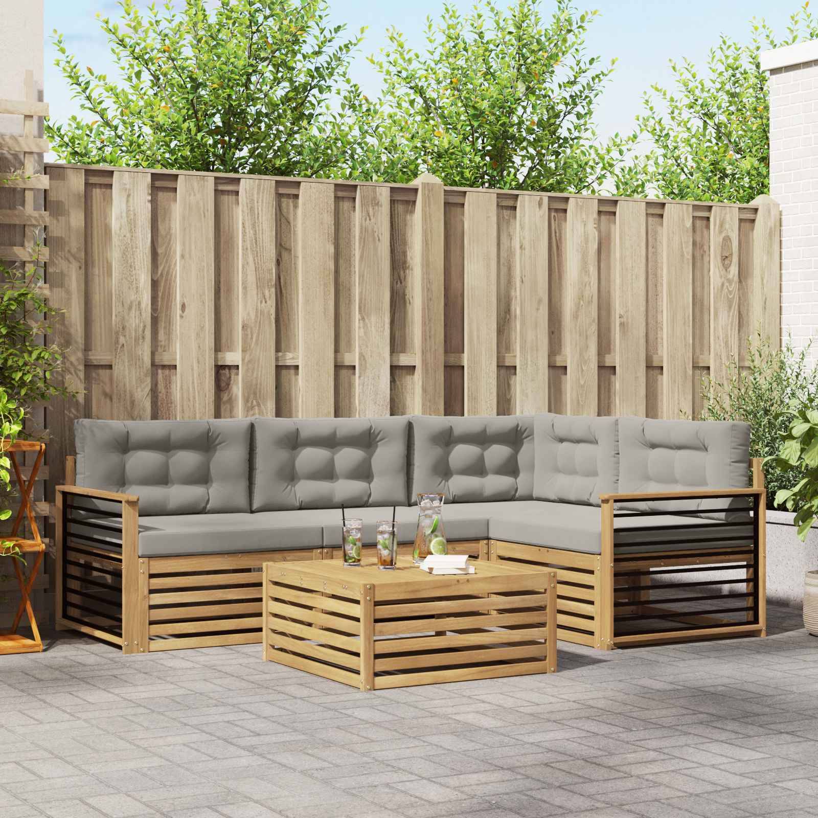 vidaXL Outdoor-Sofagarnitur 6 pcs Weiß und Hellgrau Polyester