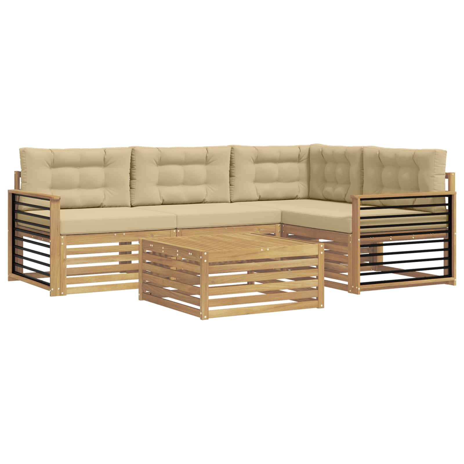 vidaXL Outdoor-Sofagarnitur mit Kissen 6 pcs Weiß und Beige Polyester