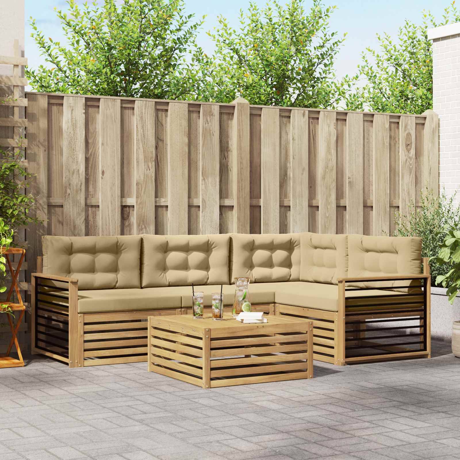 vidaXL Outdoor-Sofagarnitur mit Kissen 6 pcs Weiß und Beige Polyester