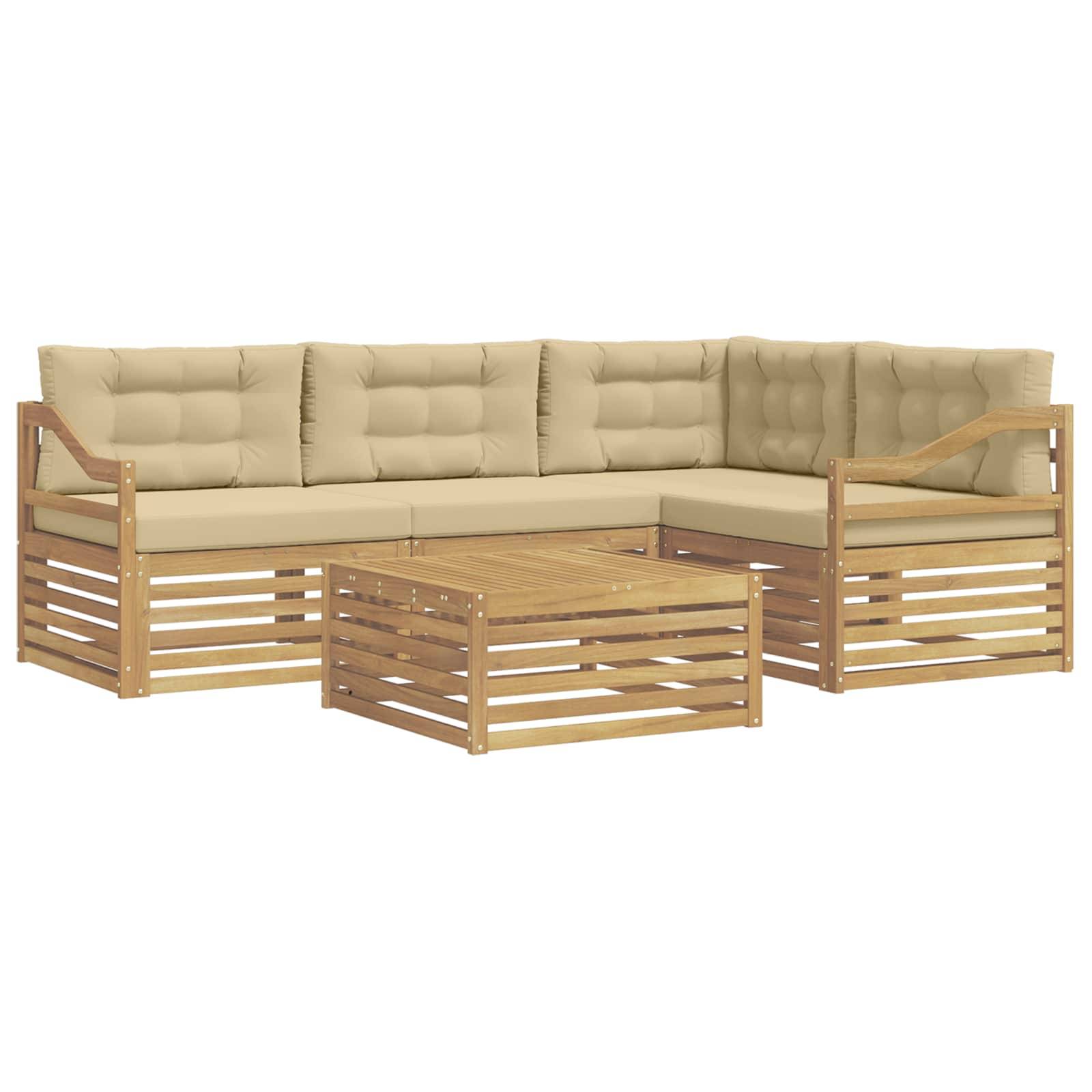 vidaXL Outdoor-Sofagarnitur mit Kissen 5 pcs Weiß und Beige Polyester