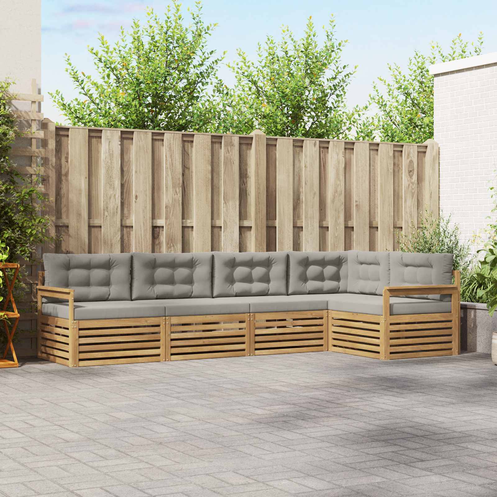 vidaXL Outdoor-Sofagarnitur 6 pcs Weiß und Hellgrau Polyester