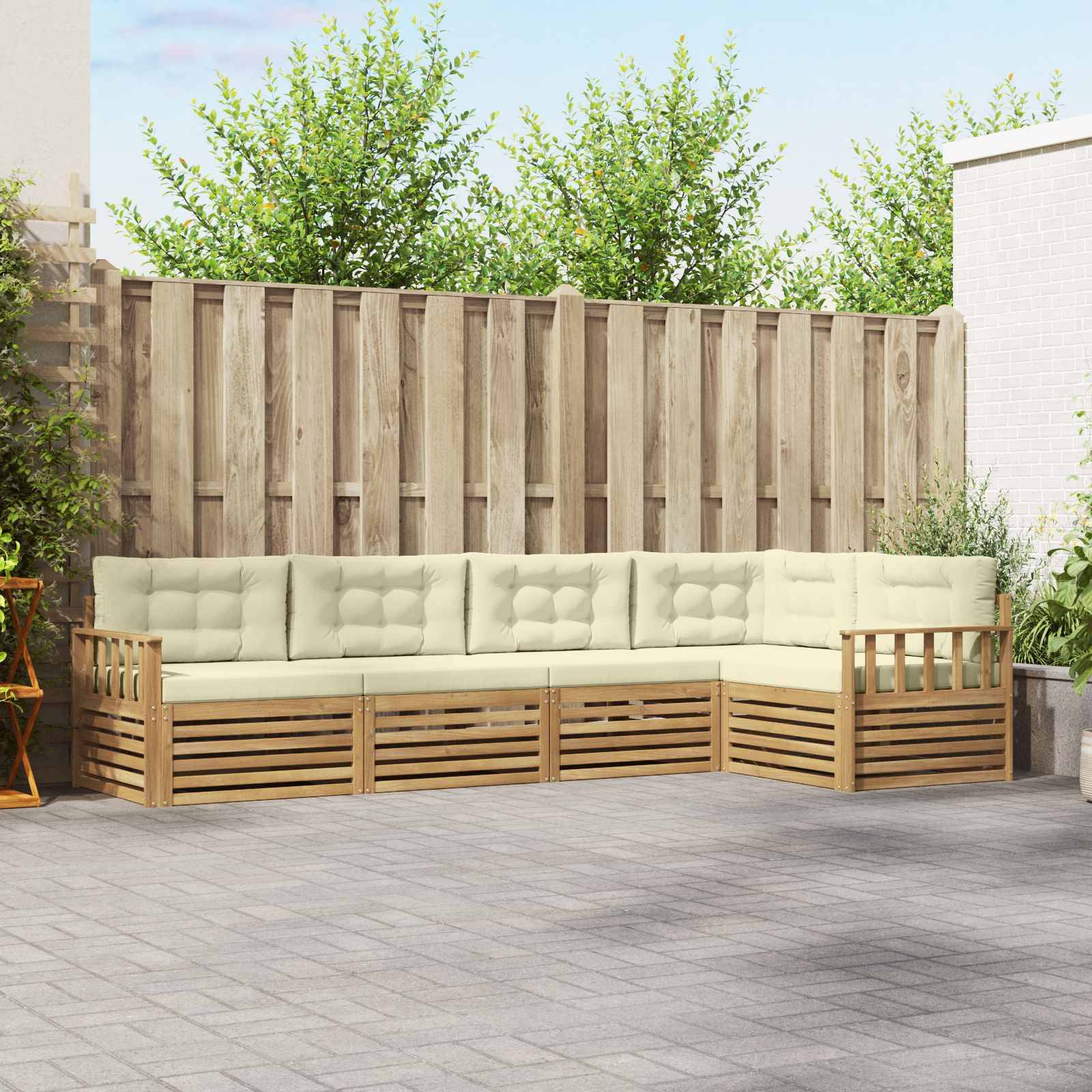 vidaXL Outdoor-Sofagarnitur mit Kissen 6 pcs Weiß und Creme Polyester