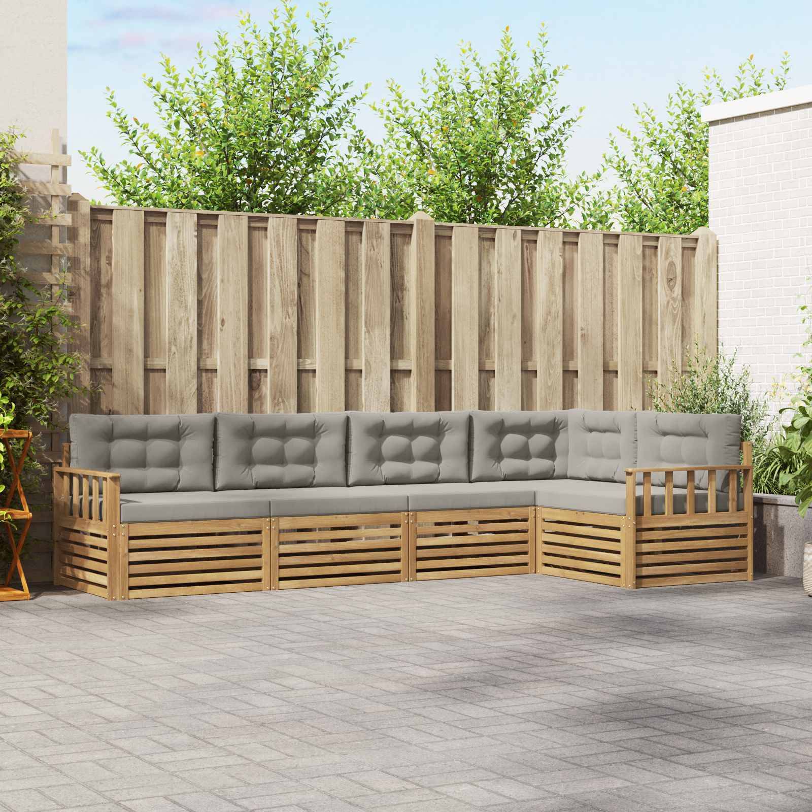 vidaXL Outdoor-Sofagarnitur 6 pcs Weiß und Hellgrau Polyester