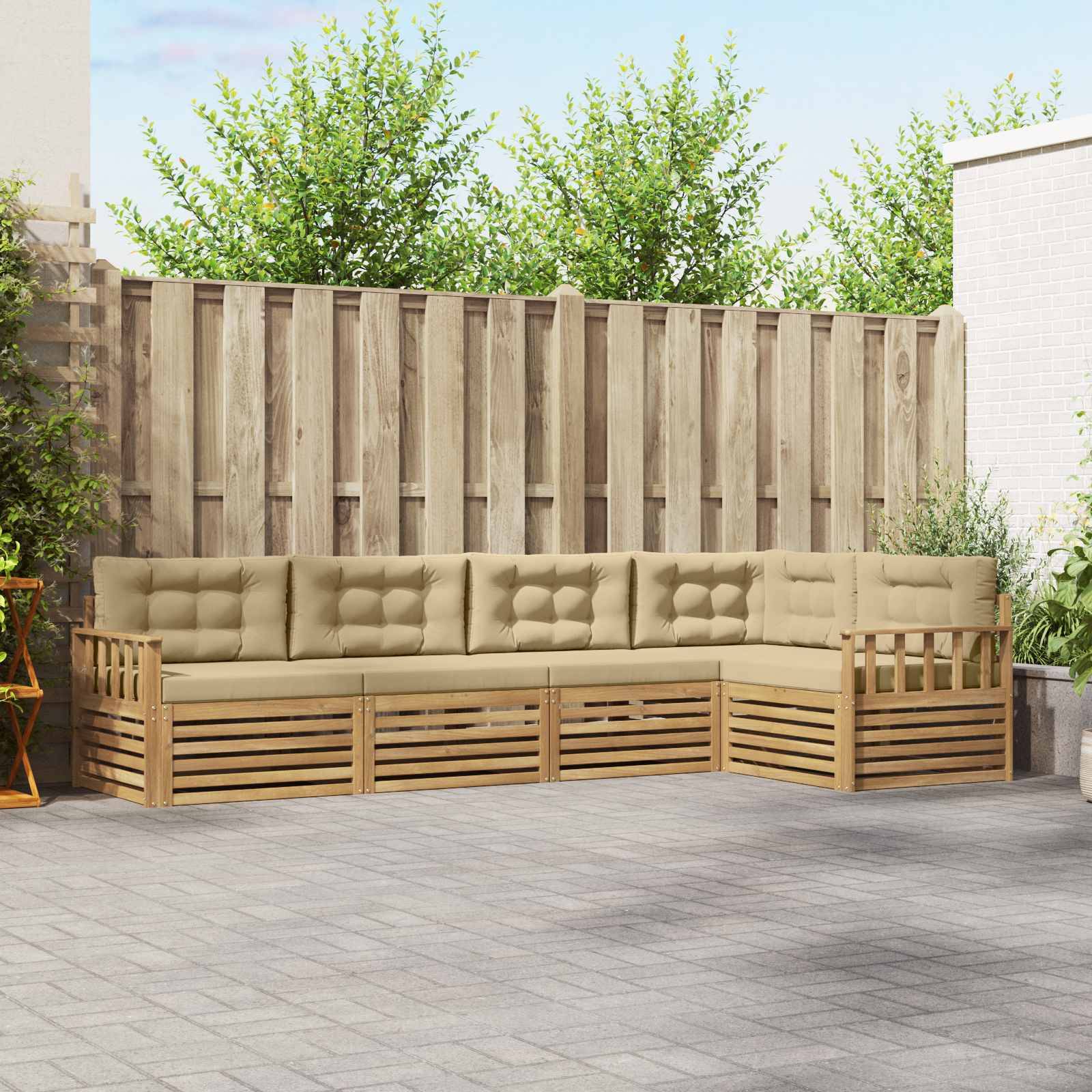 vidaXL Outdoor-Sofagarnitur mit Kissen 6 pcs Weiß und Beige Polyester