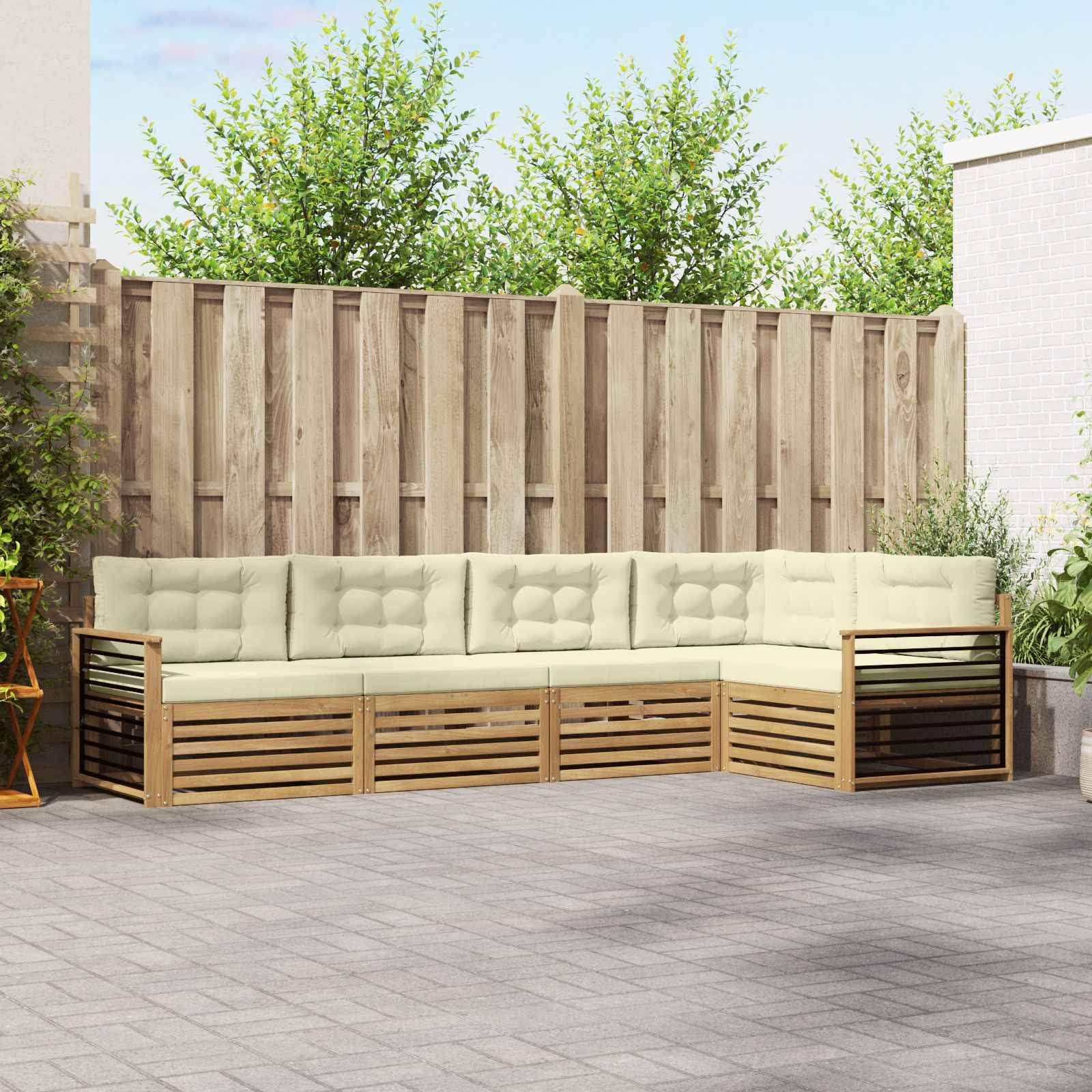 vidaXL Outdoor-Sofagarnitur mit Kissen 6 pcs Weiß und Creme Polyester