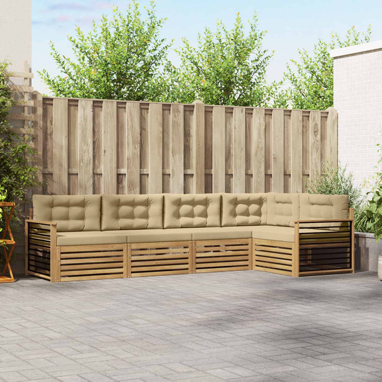 vidaXL Outdoor-Sofagarnitur mit Kissen 6 pcs Weiß und Beige Polyester