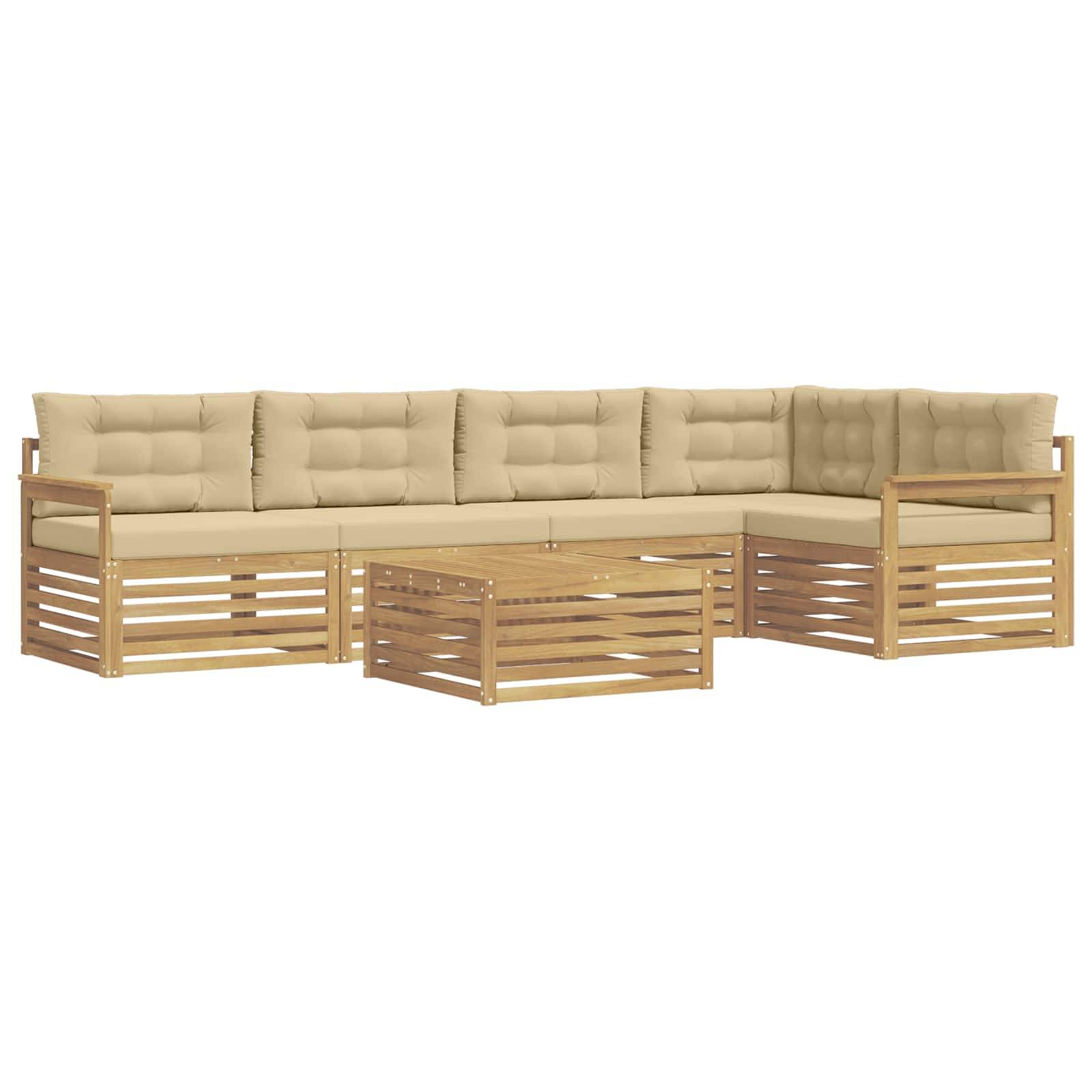vidaXL Outdoor-Sofagarnitur mit Kissen 6 pcs Weiß und Beige Polyester