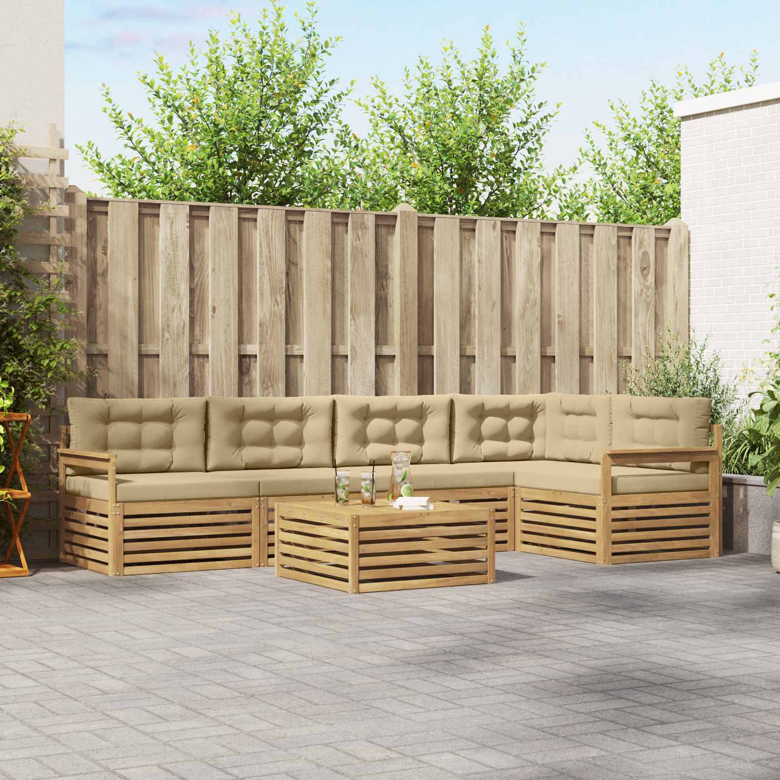 vidaXL Outdoor-Sofagarnitur mit Kissen 6 pcs Weiß und Beige Polyester