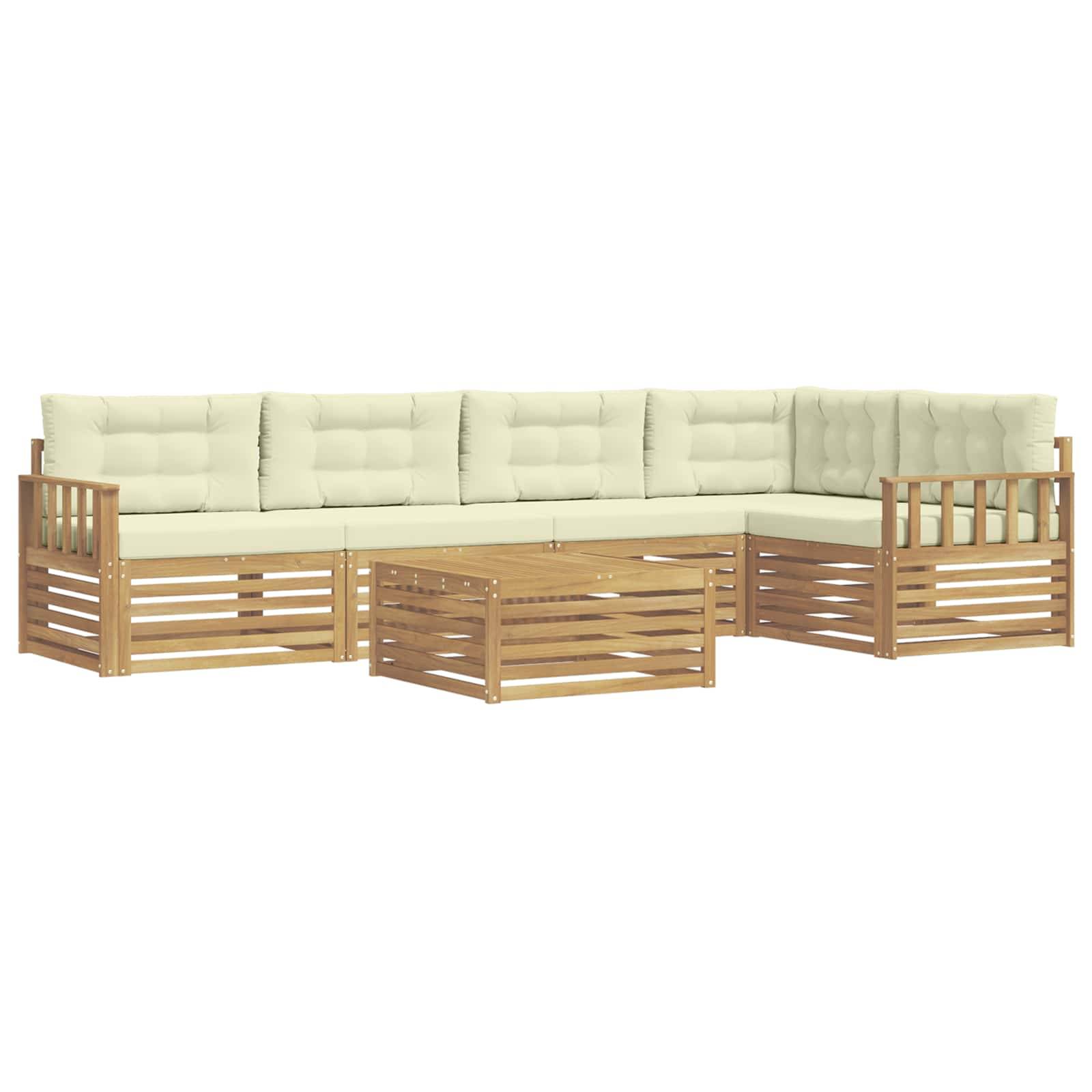 vidaXL Outdoor-Sofagarnitur mit Kissen 6 pcs Weiß und Creme Polyester