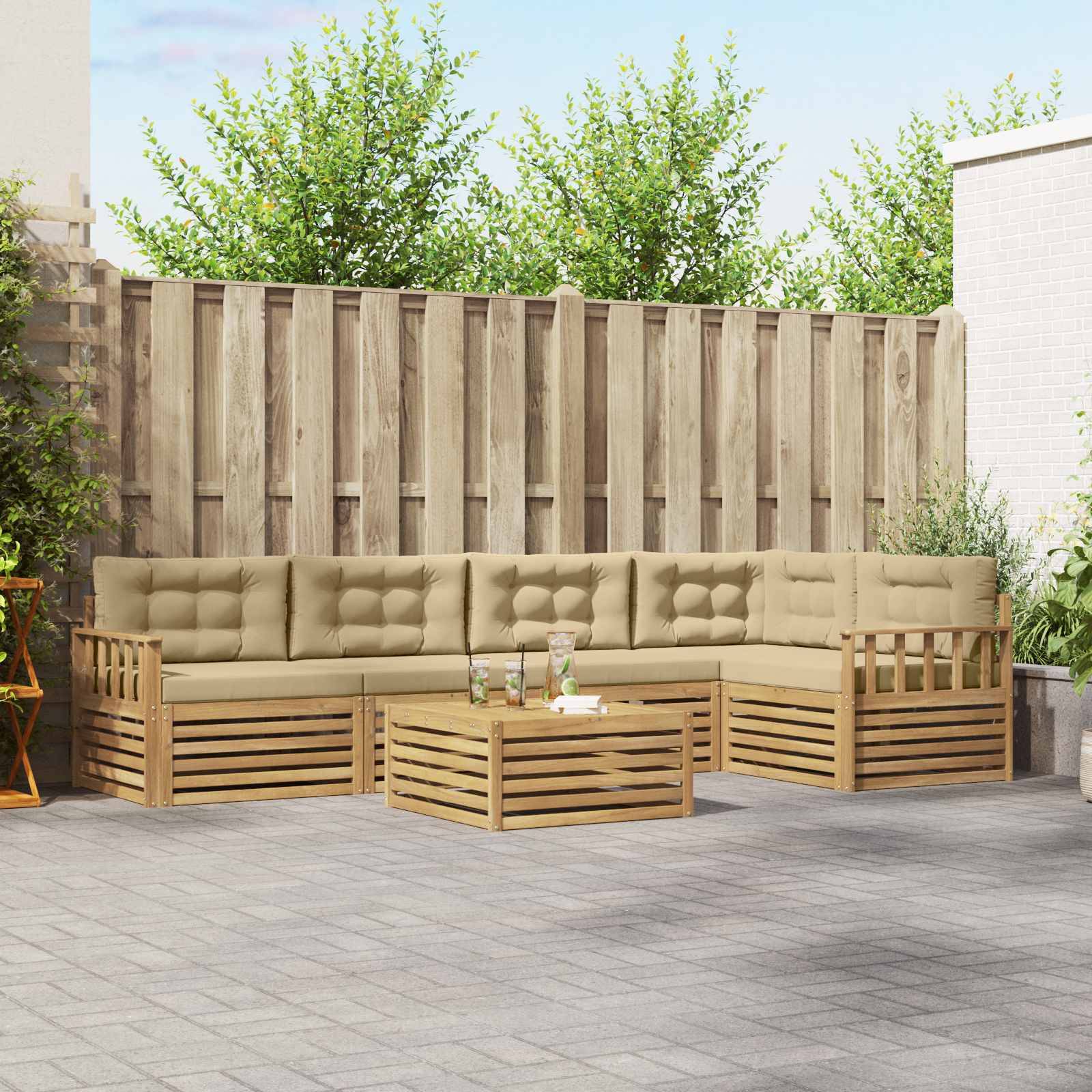 vidaXL Outdoor-Sofagarnitur mit Kissen 6 pcs Weiß und Beige Polyester