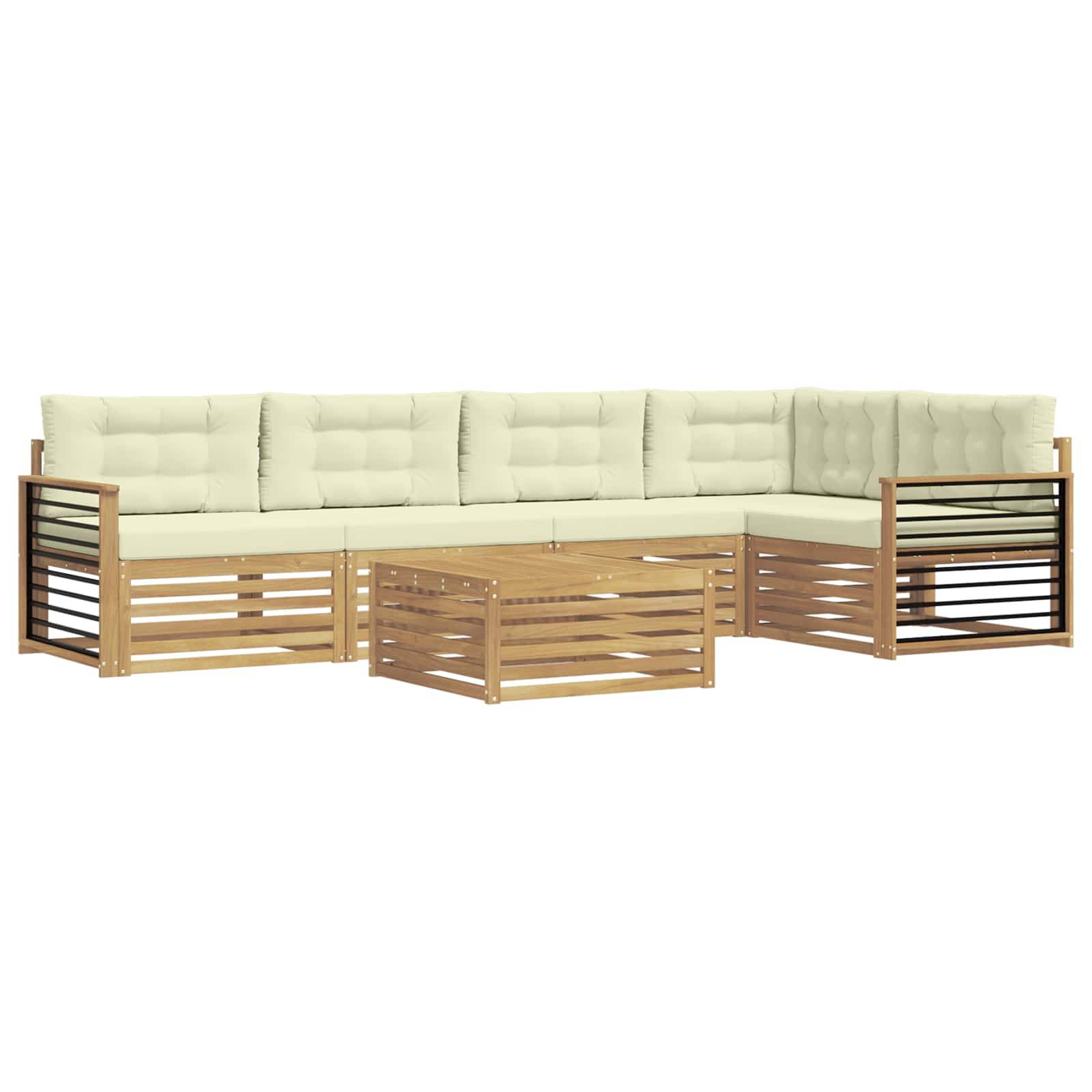 vidaXL Outdoor-Sofagarnitur mit Kissen 6 pcs Weiß und Creme Polyester