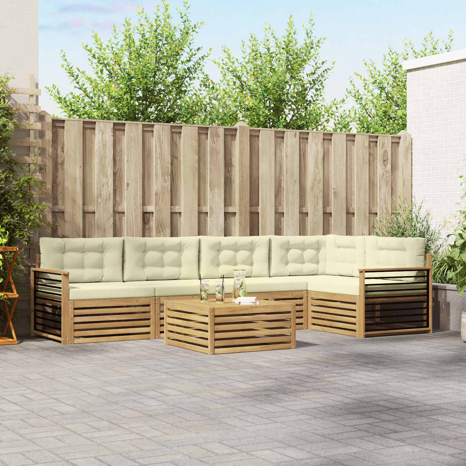 vidaXL Outdoor-Sofagarnitur mit Kissen 6 pcs Weiß und Creme Polyester
