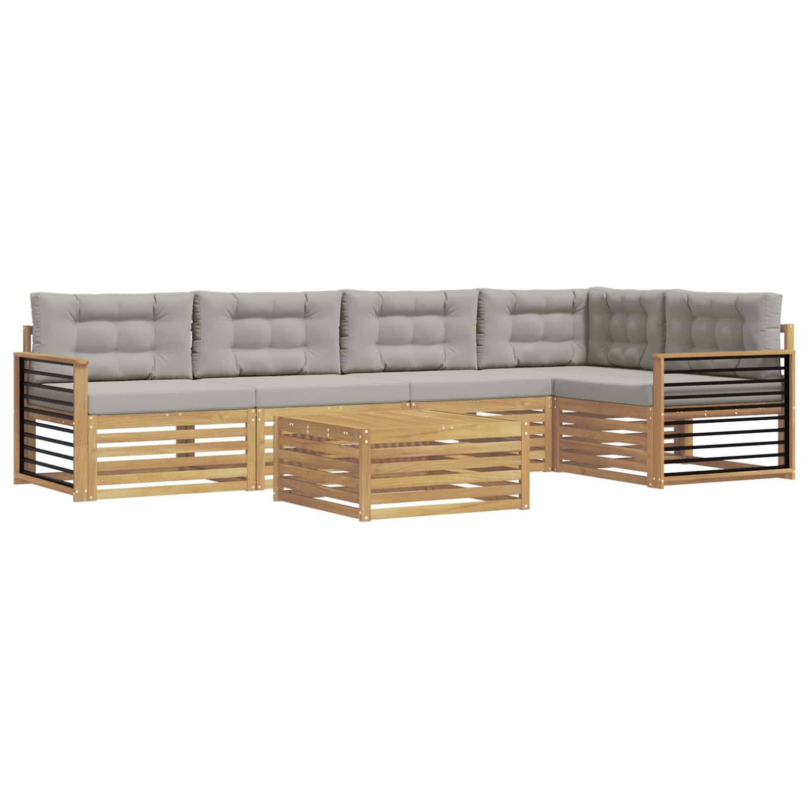 vidaXL Outdoor-Sofagarnitur 6 pcs Weiß und Hellgrau Polyester