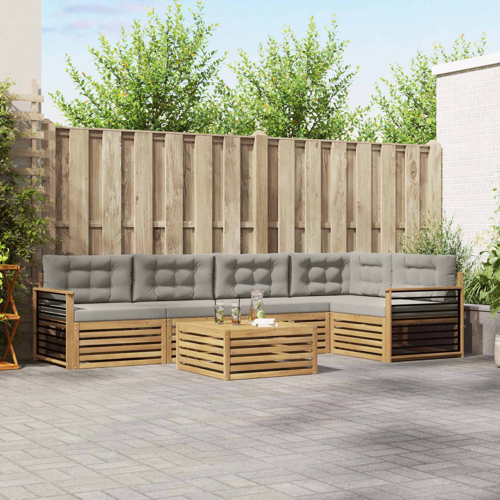 vidaXL Outdoor-Sofagarnitur 6 pcs Weiß und Hellgrau Polyester