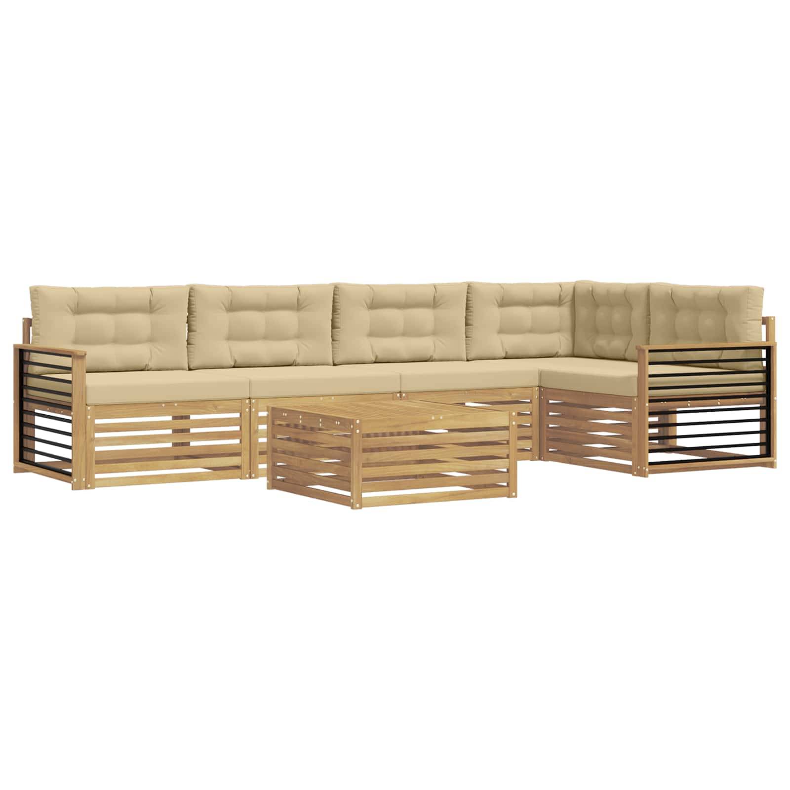 vidaXL Outdoor-Sofagarnitur mit Kissen 6 pcs Weiß und Beige Polyester
